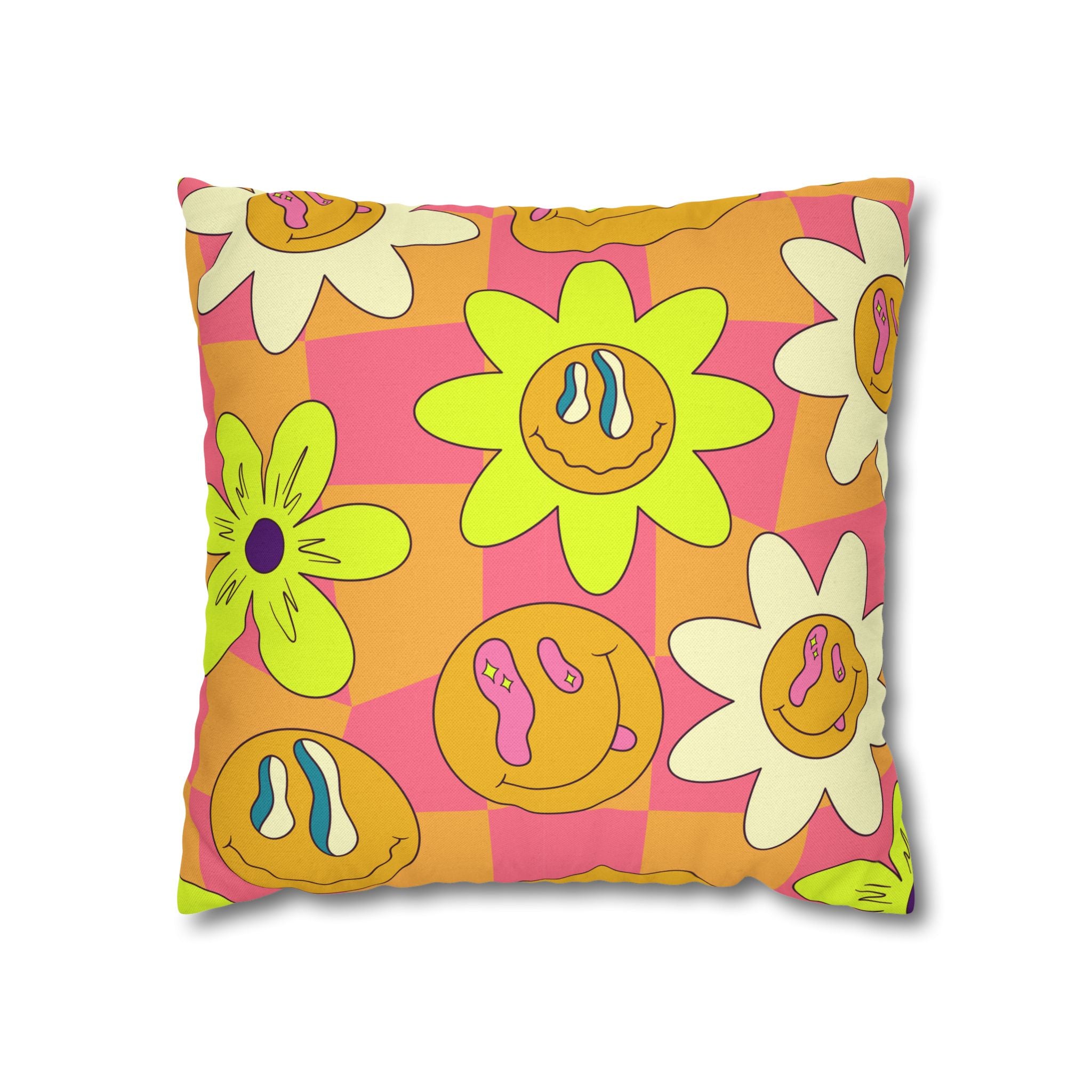 Trippy Sour Face Rave Spun Polyester Square Pillowcase, Artsulli - Art is Long, Life is Short, Home Decor, Size, 16" × 16", , , , , 13950215850853
