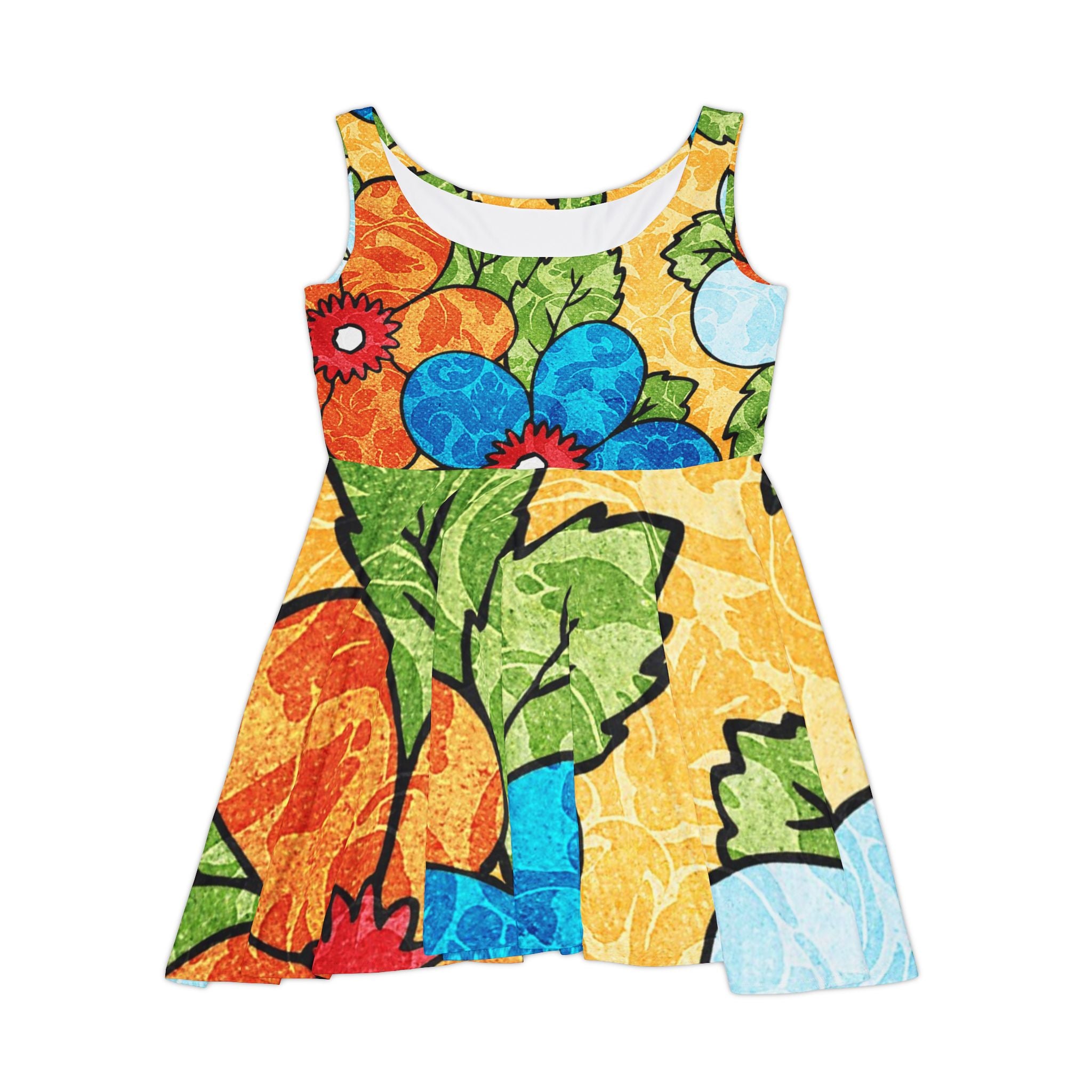Groovy Yellow Floral Kl Women's Skater Dress (AOP), Artsulli - Art is Long, Life is Short, All Over Prints, Size, XS, , , , , 81350753780075141410