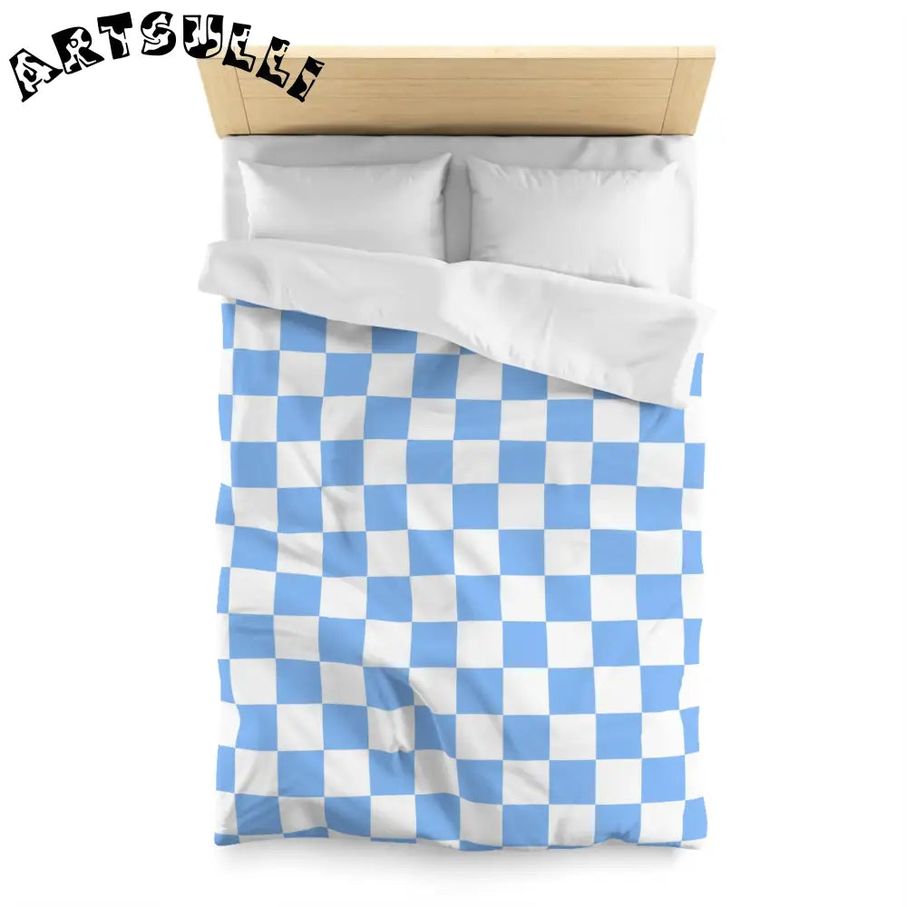 JAKKOUTTHEBXX Checkerboard White and Light Blue Microfiber Duvet