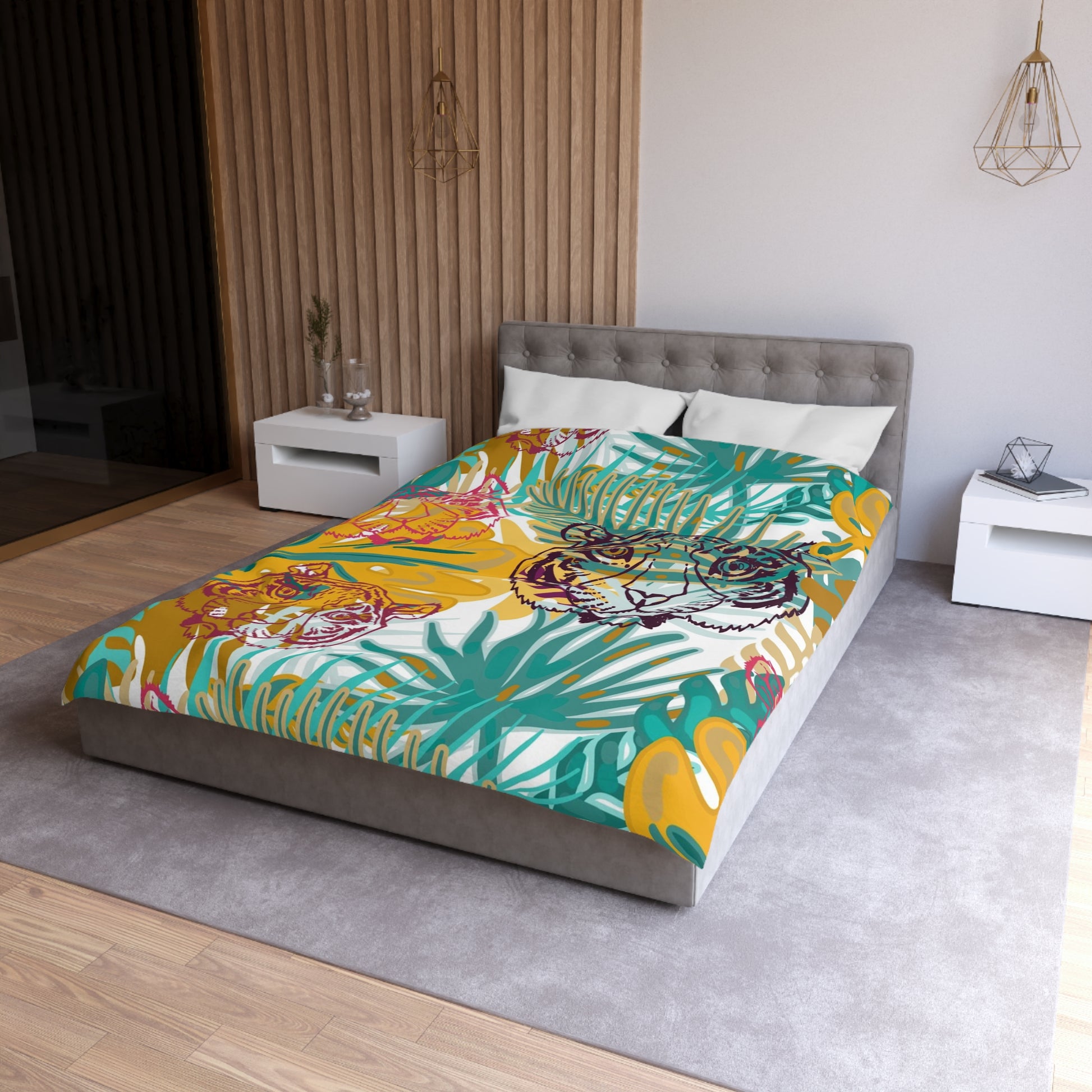 Tropical Jungle Tigers Brown and Green Microfiber Duvet Cover, Artsulli - Art is Long, Life is Short, Home Decor, , , , , , , 