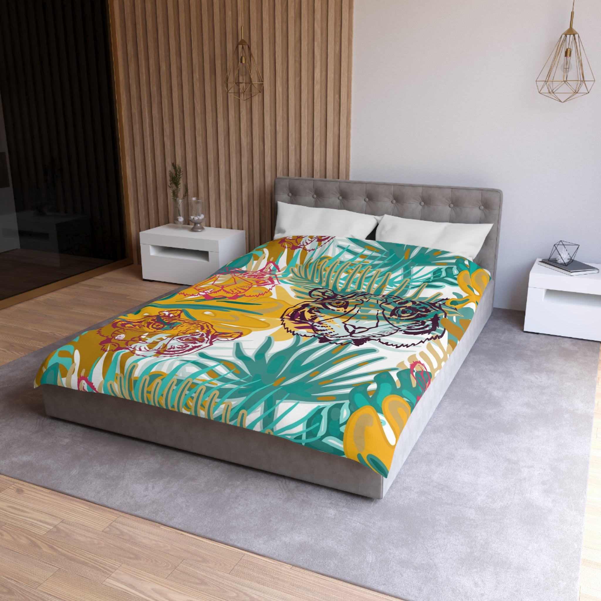 Tropical Jungle Tigers Brown and Green Microfiber Duvet Cover, Artsulli - Art is Long, Life is Short, Home Decor, , , , , , , 