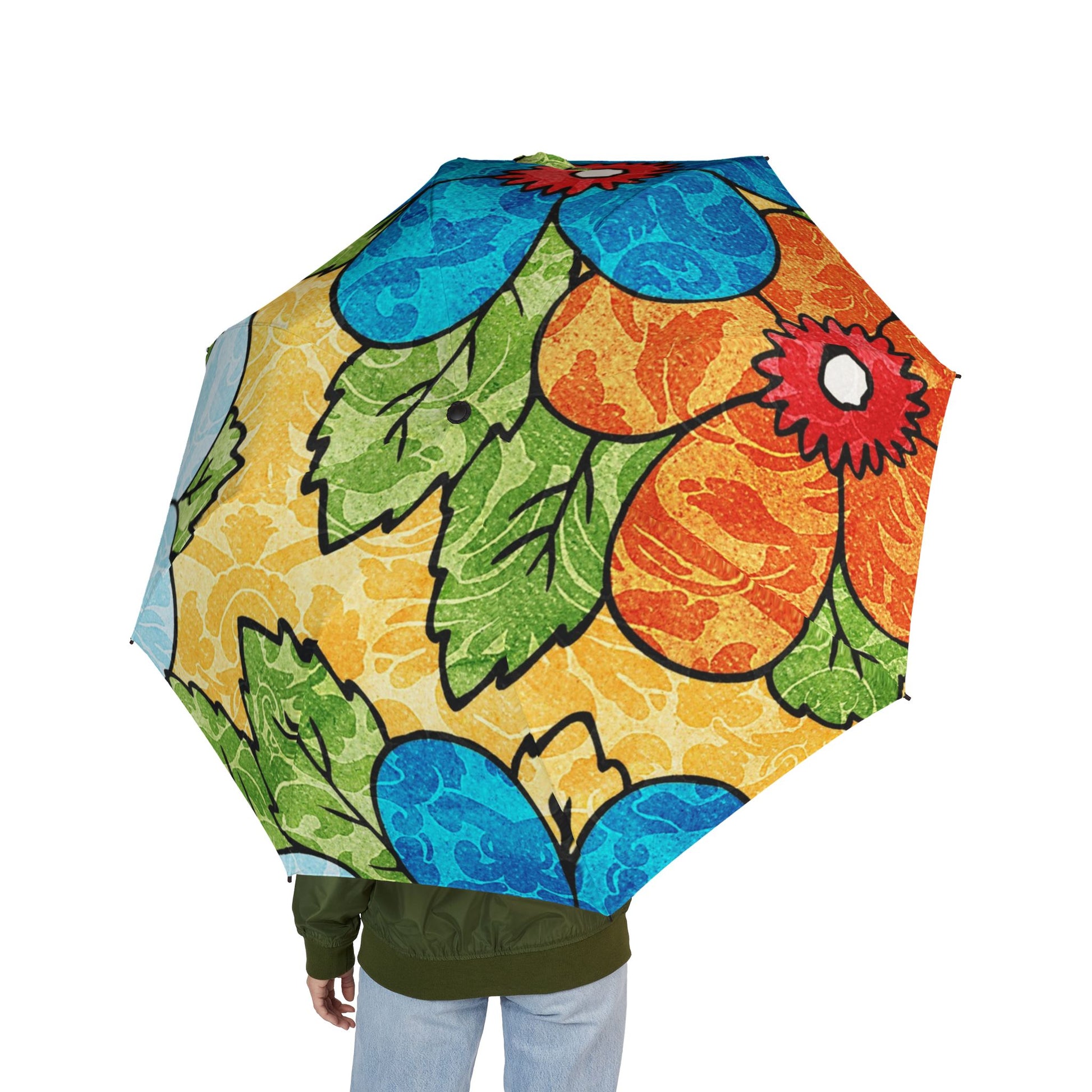 Groovy Yellow Floral Kl Semi-Automatic Foldable Umbrella, Artsulli - Art is Long, Life is Short, Accessories, , , , , , , 