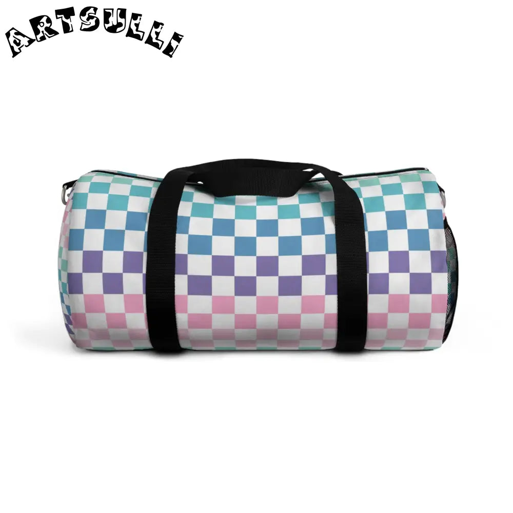 JAKKOUTTHEBXX Vaporwave Rainbow Checkerboard Multi-Color Duffel Bag