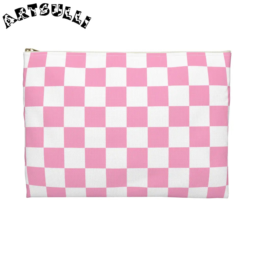 JAKKOUTTHEBXX Checkerboard Hot Pink and White Accessory Pouch