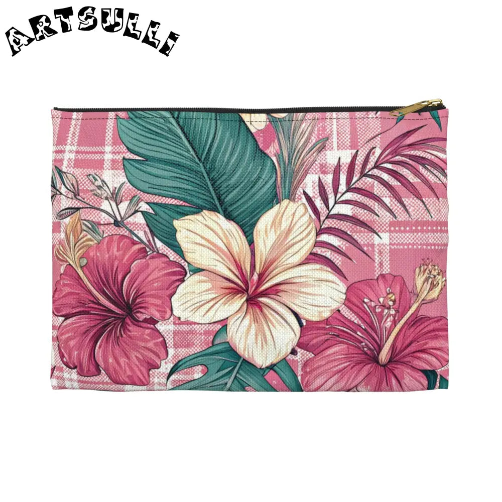 JAKKOUTTHEBXX Plaid x Floral Burgundy and Green Accessory Pouch