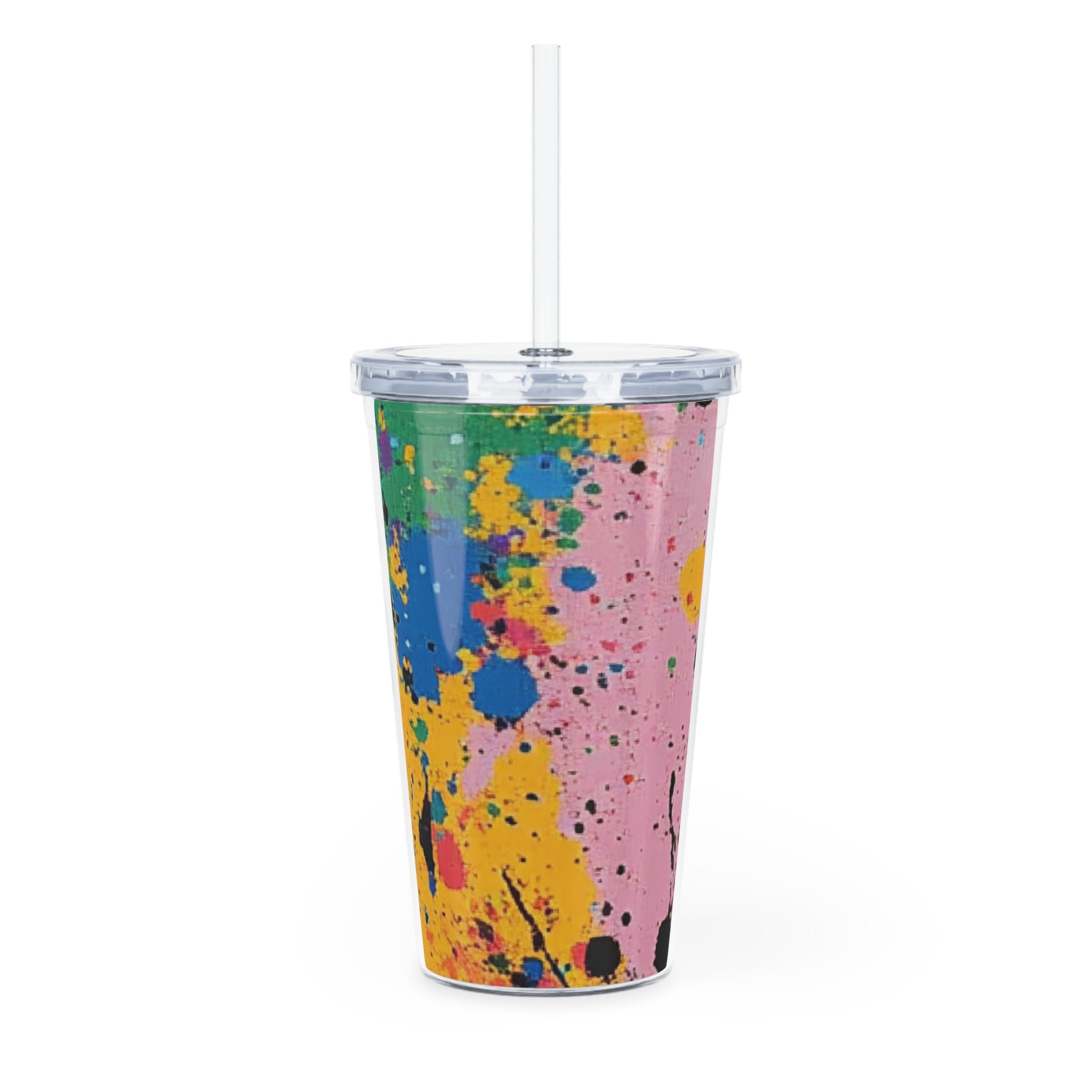 The Colors Of Paint Splatter Plastic Tumbler with Straw, Artsulli - Art is Long, Life is Short, Mug, , , , , , , 