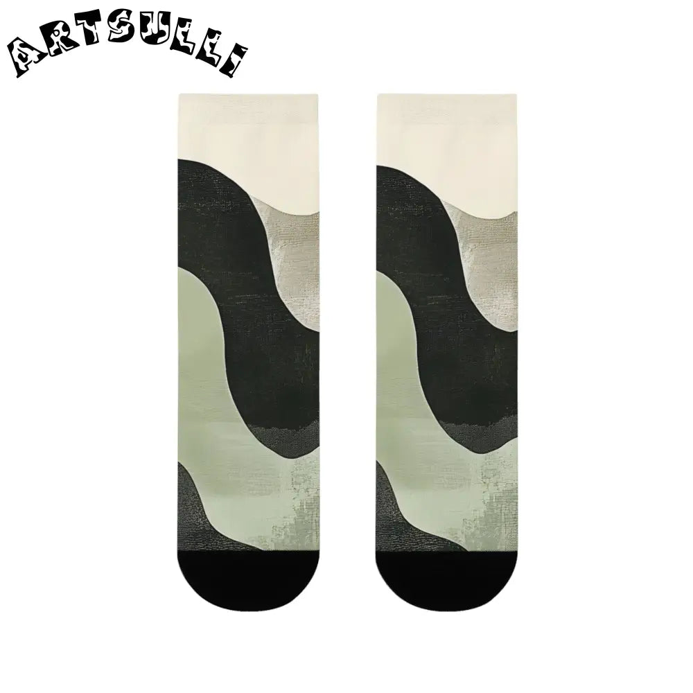 JAKKOUTTHEBXX Abstract Black and Sage Green Sublimation Crew Socks