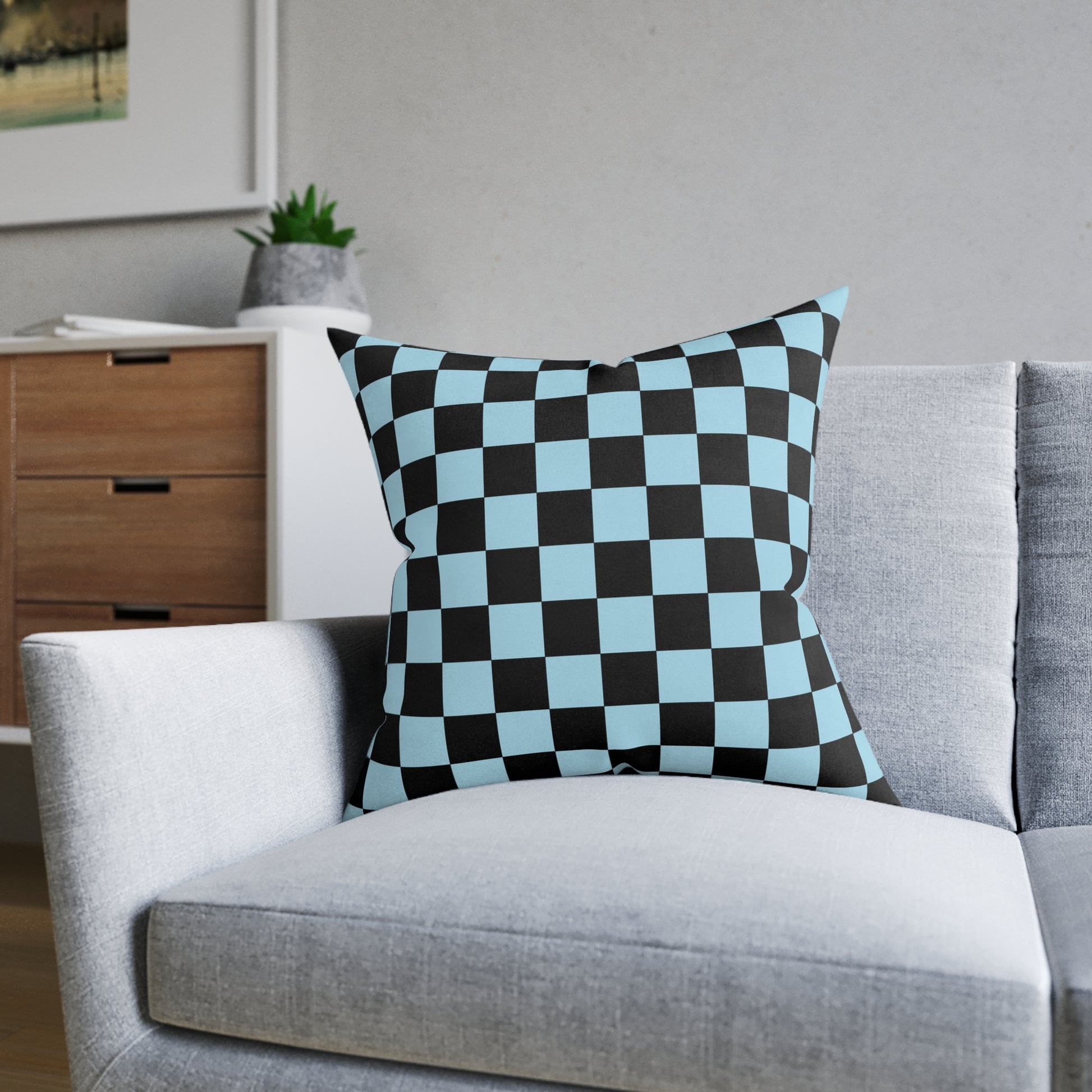 Checkerboard Black and Blue Square Pillow, Artsulli - Art is Long, Life is Short, Home Decor, , , , , , , 
