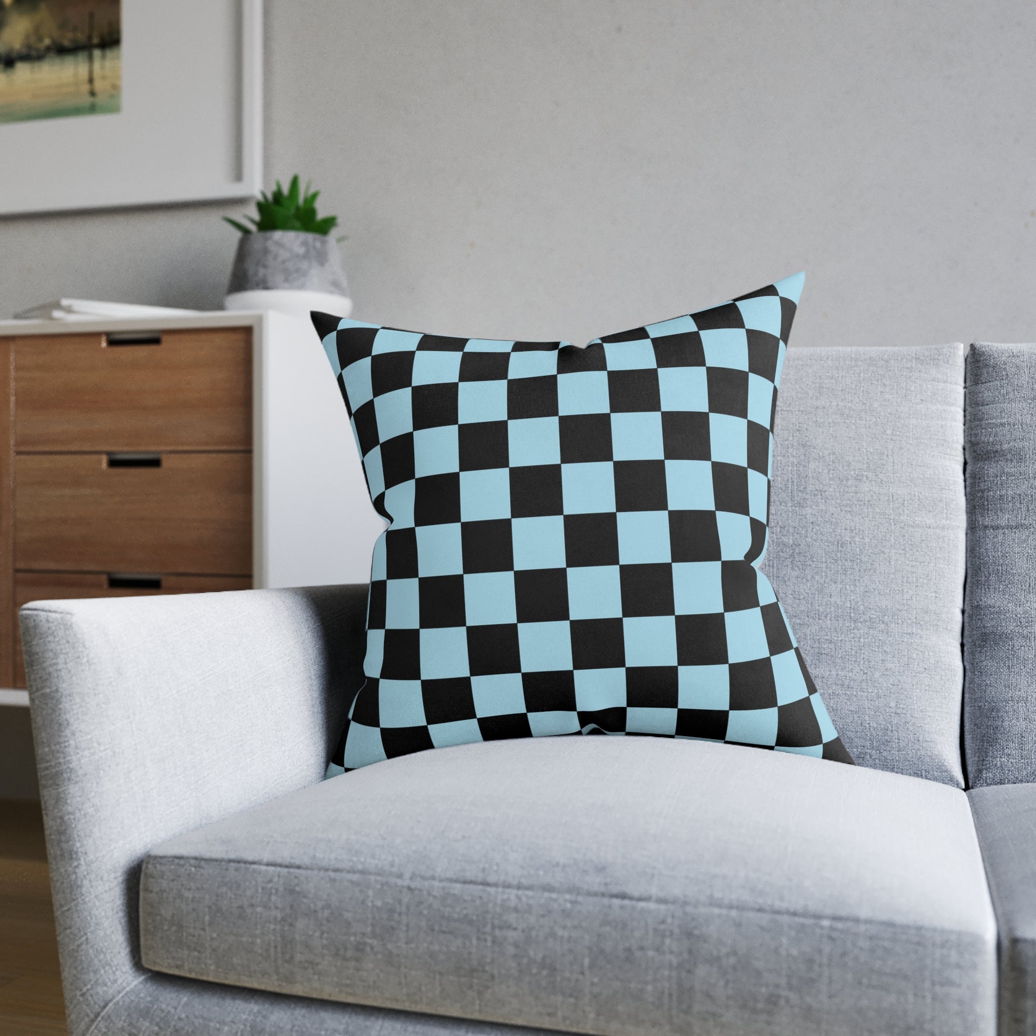 Checkerboard Black and Blue Square Pillow, Artsulli - Art is Long, Life is Short, Home Decor, , , , , , , 