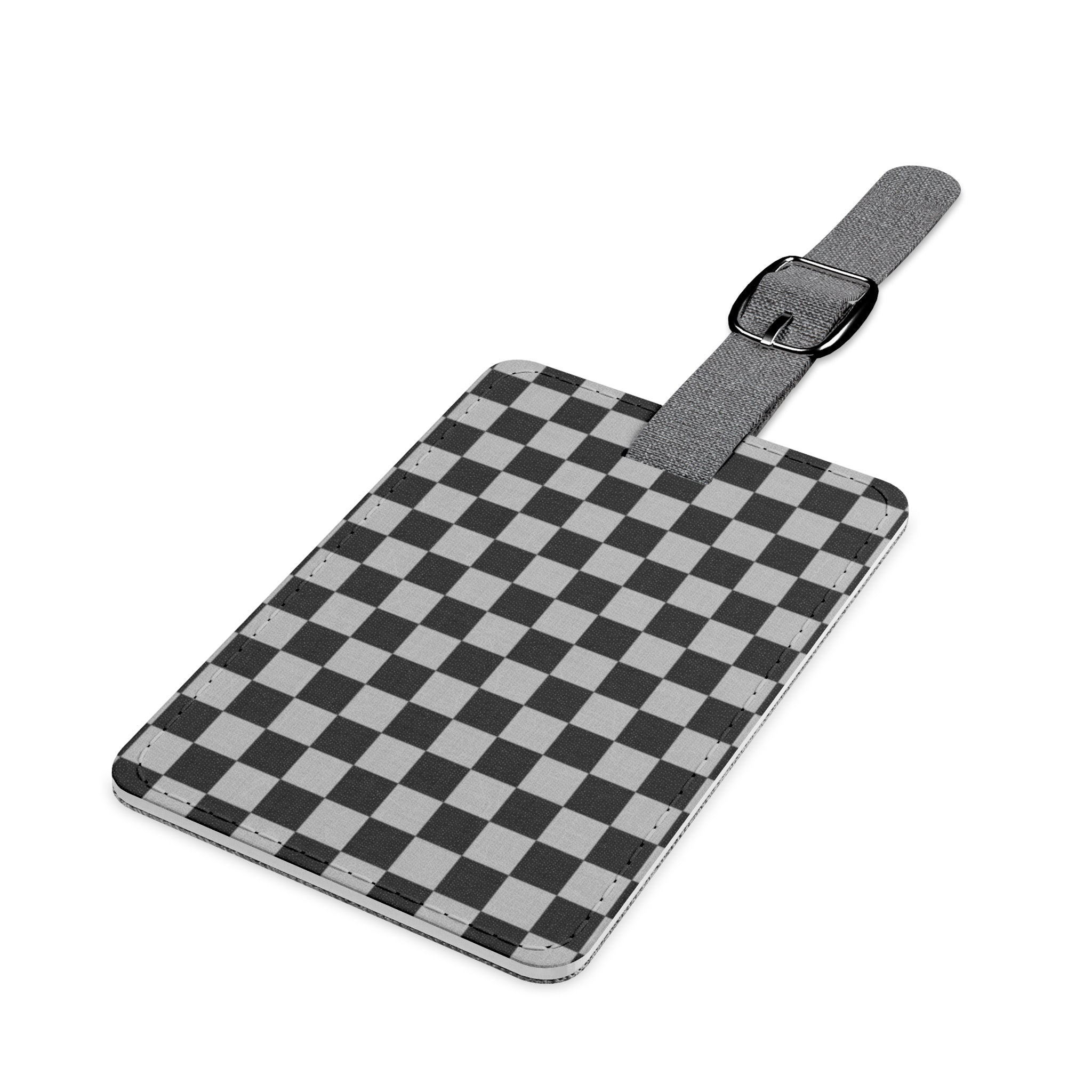 Checkerboard Dada Black and Light Gray Saffiano Polyester Luggage Tag, Rectangle, Artsulli - Art is Long, Life is Short, Accessories, , , , , , , 