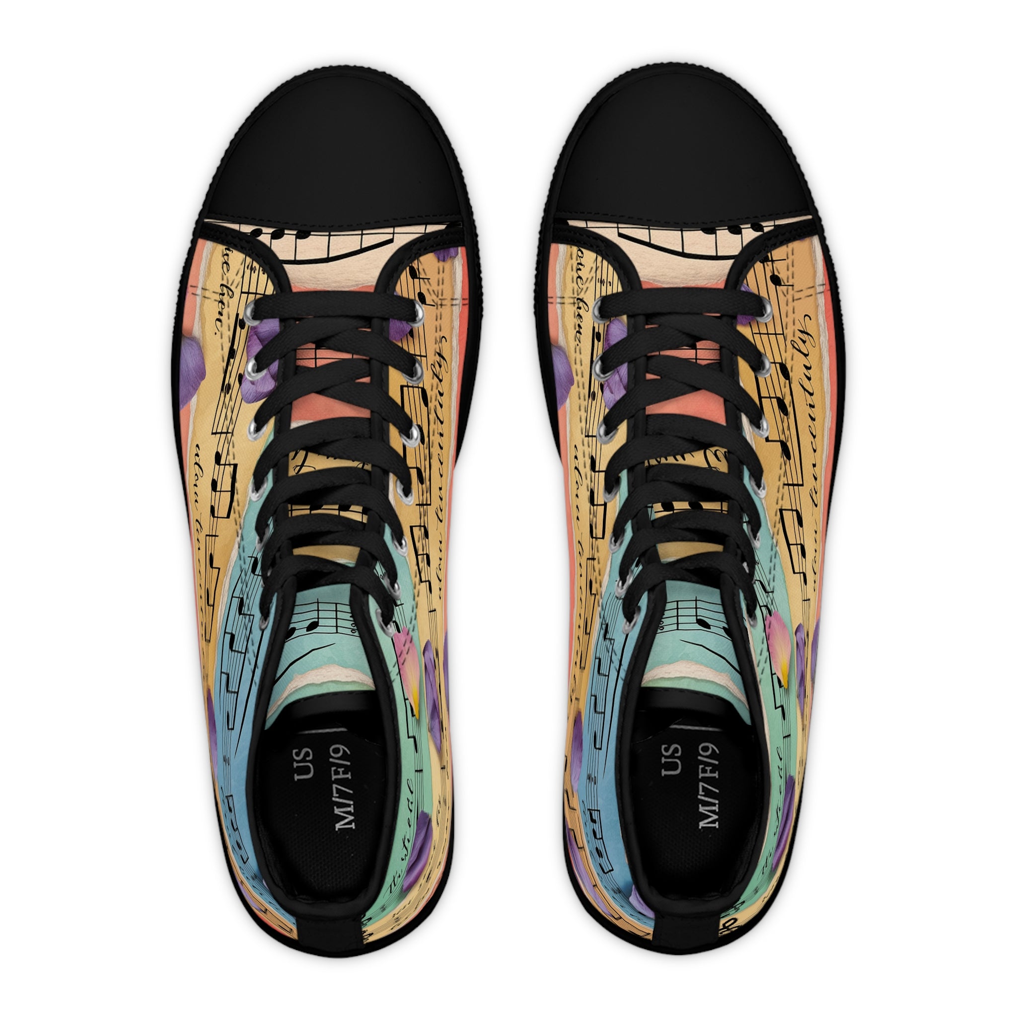 Torn Type Beat Sheet Music Women's High Top Sneakers, Artsulli - Art is Long, Life is Short, Shoes, , , , , , , 