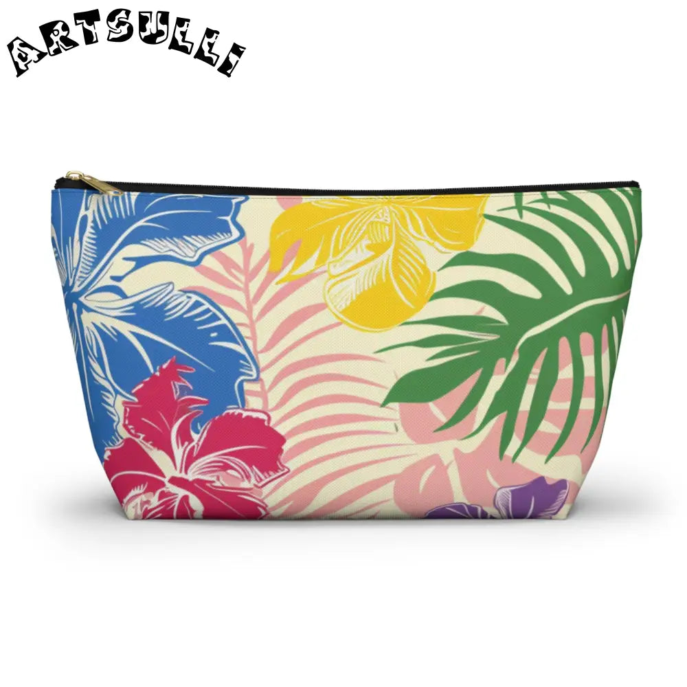 Blooming Tropical Flowers Accessory Pouch w T-bottom, Artsulli - Art is Long, Life is Short, Bags, Size, Large, Color, Black zipper, , , 66336620713435339121