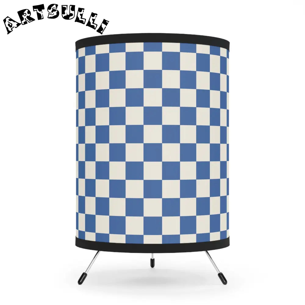 JAKKOUTTHEBXX Checkerboard Blue Tripod Lamp with High-Res Printed