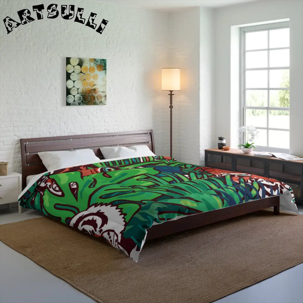 JAKKOUTTHEBXX Tropical Jungle Tigers Blue and Green Comforter