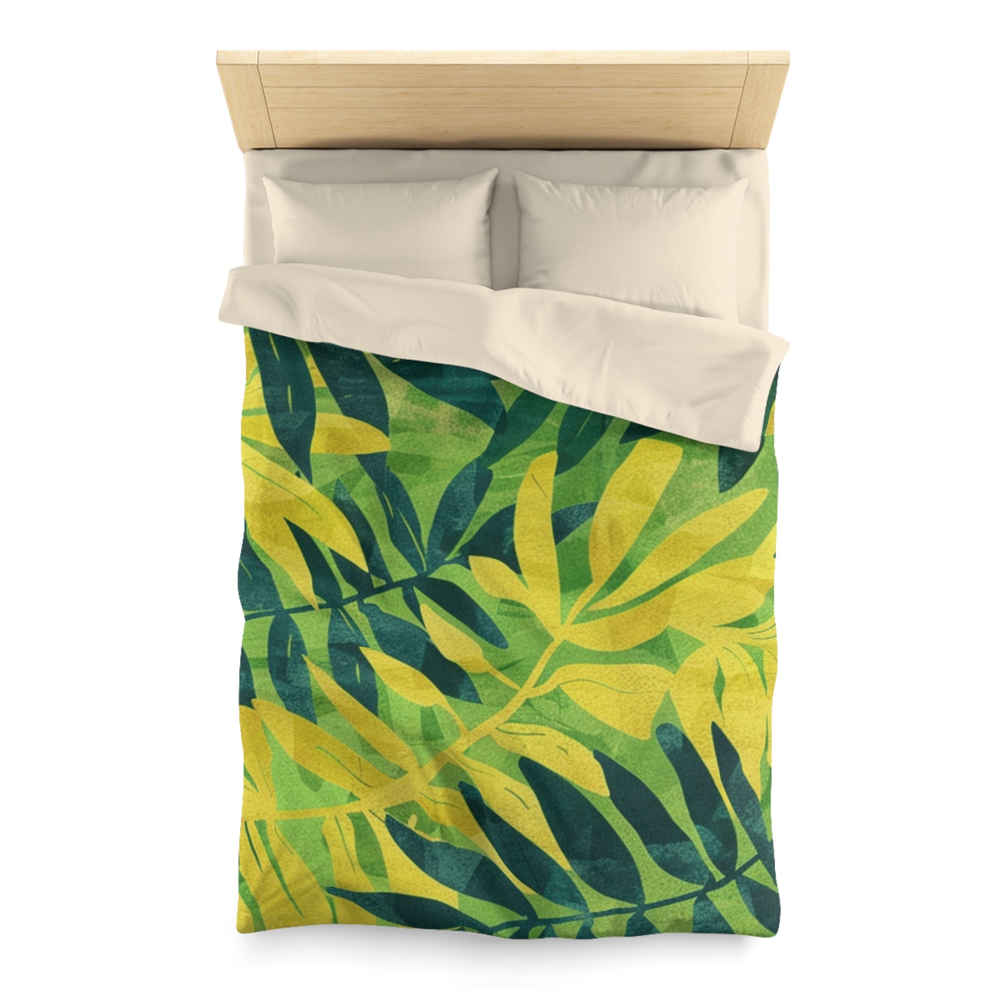Green Leaf x Yellow Leaf x Tropical x Jungle Microfiber Duvet Cover, Artsulli - Art is Long, Life is Short, Home Decor, , , , , , , 