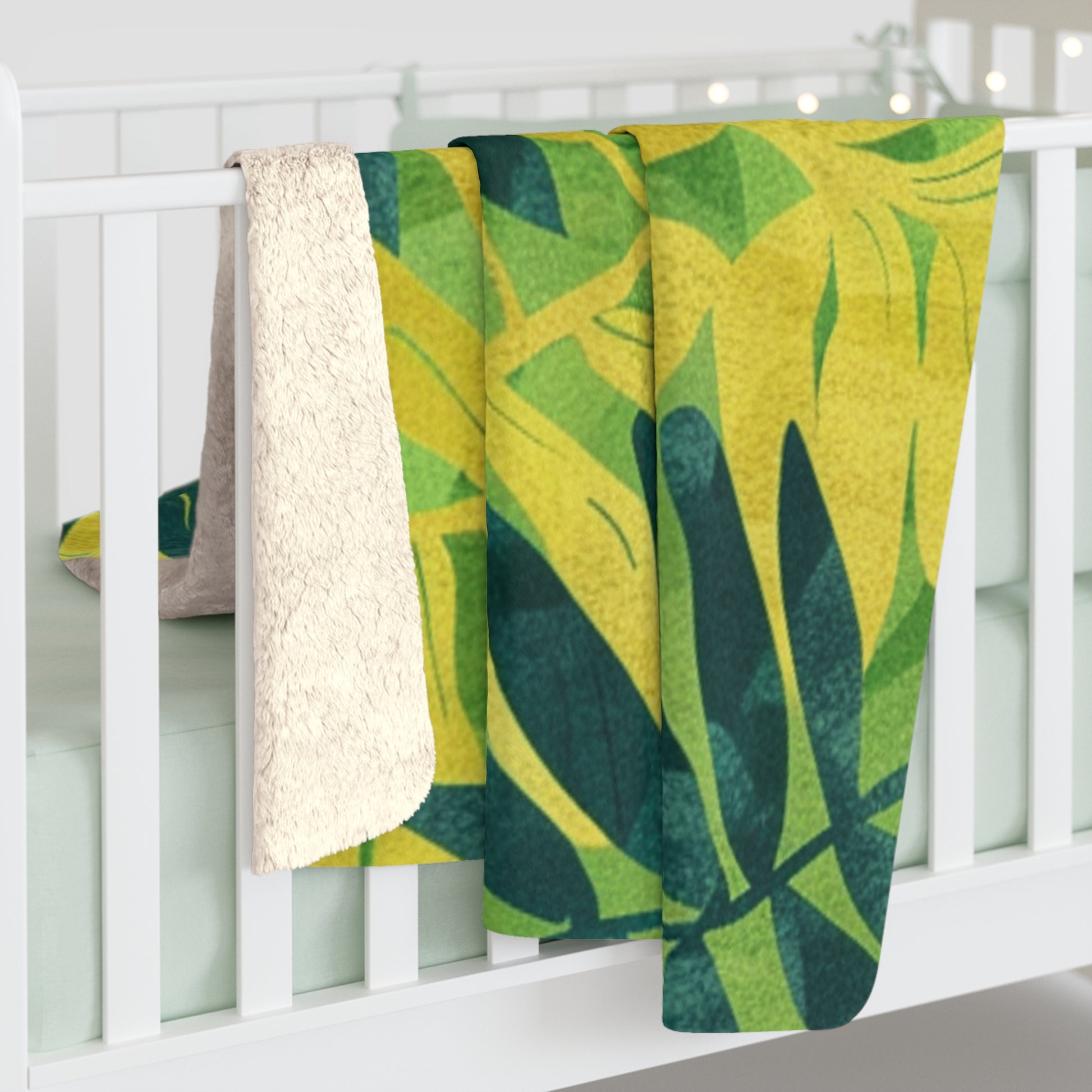 Green Leaf x Yellow Leaf x Tropical x Jungle Sherpa Fleece Blanket, Artsulli - Art is Long, Life is Short, Home Decor, , , , , , , 
