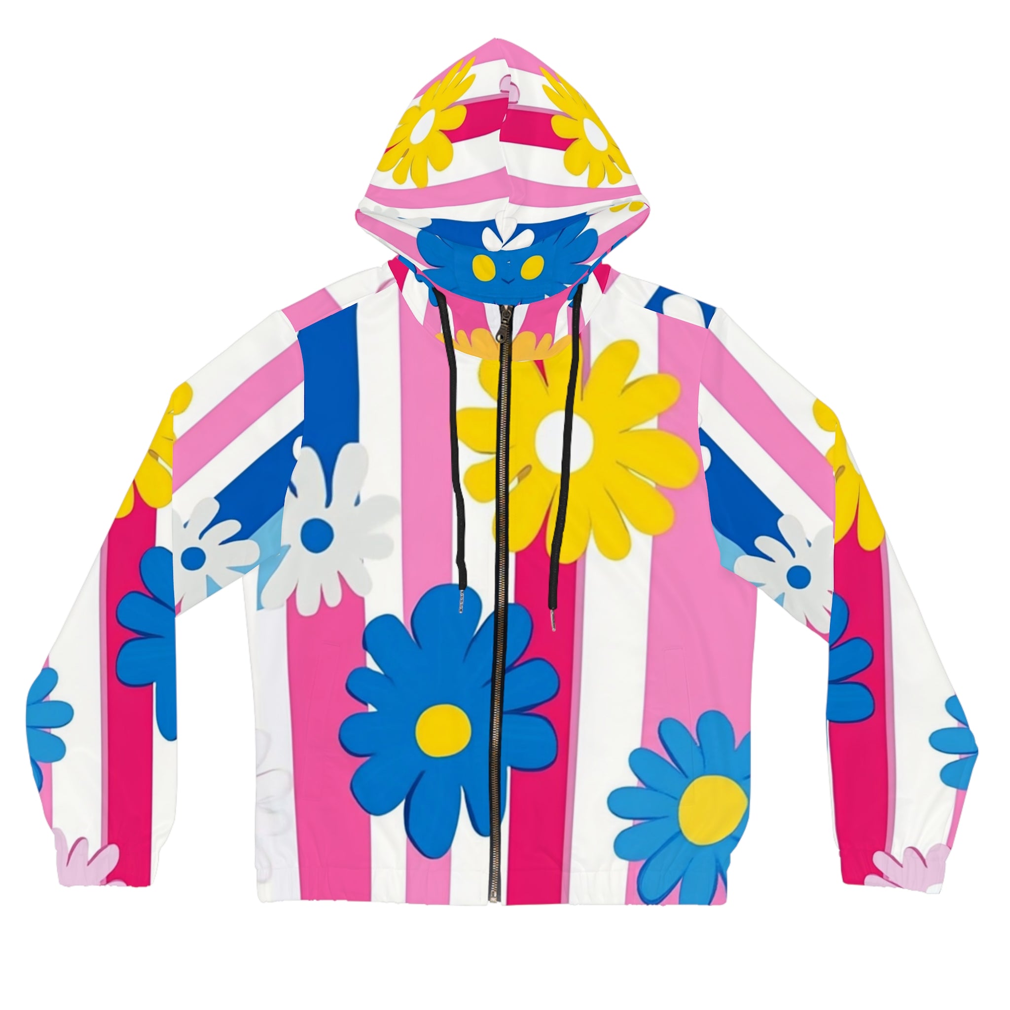 Flowers x Stripes Multi-Color Women’s Full-Zip Hoodie (AOP), Artsulli - Art is Long, Life is Short, All Over Prints, Size, XS, Color, Black, , , 30652112630913260820