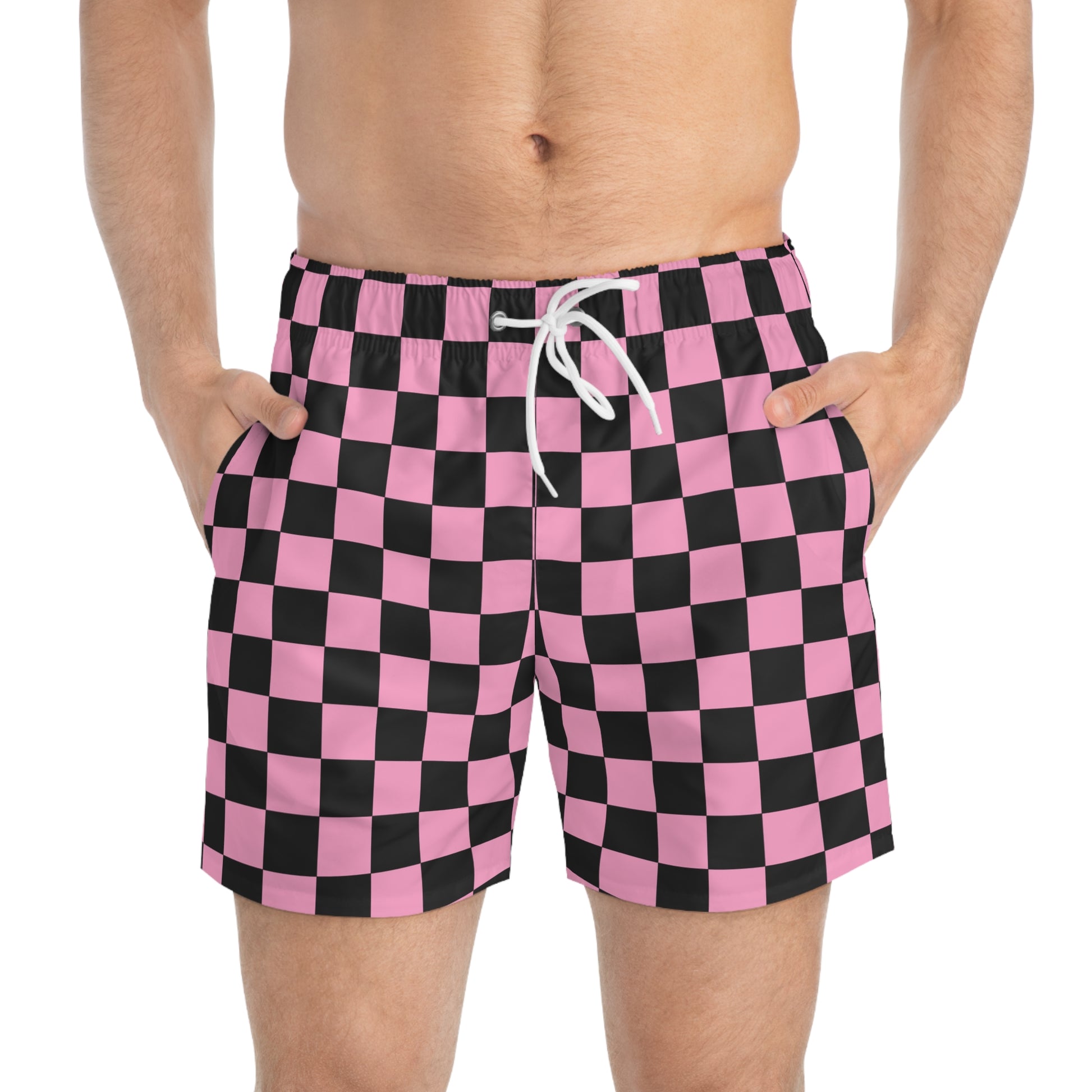 Checkerboard II Black and Pink Swim Trunks (AOP), Artsulli - Art is Long, Life is Short, All Over Prints, , , , , , , 