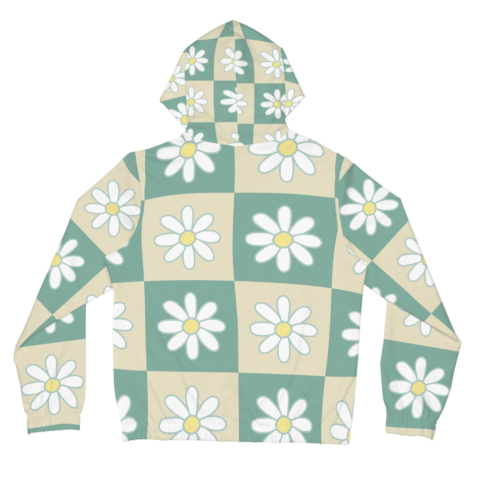 Retro Daisy Checkerboard Green and Tan Women’s Full-Zip Hoodie (AOP), Artsulli - Art is Long, Life is Short, All Over Prints, , , , , , , 