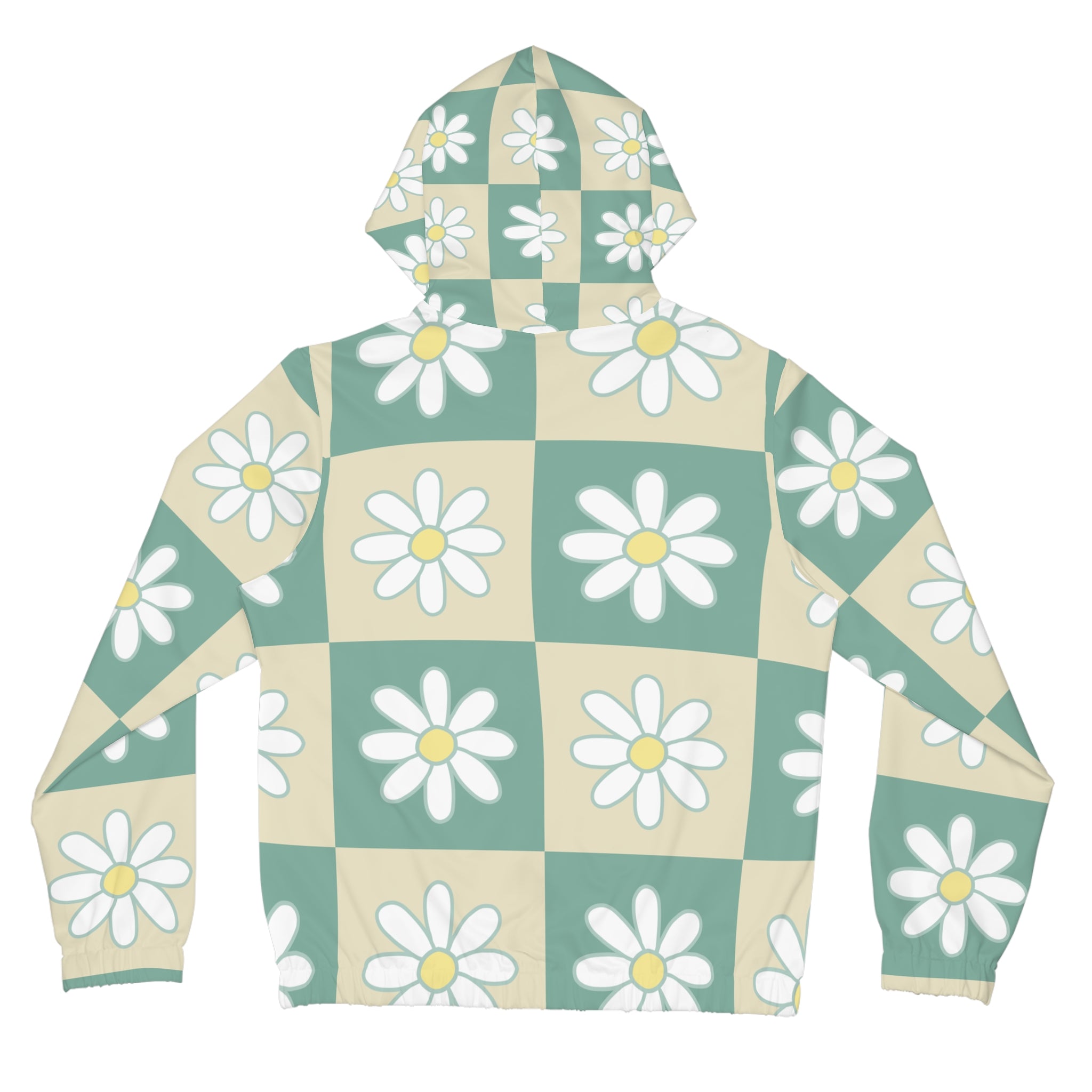 Retro Daisy Checkerboard Green and Tan Women’s Full-Zip Hoodie (AOP), Artsulli - Art is Long, Life is Short, All Over Prints, , , , , , , 