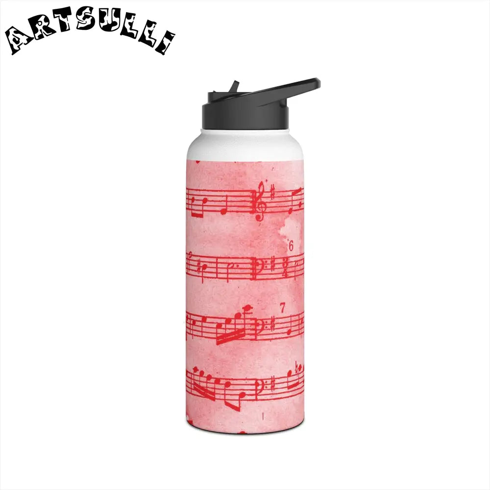 JAKKOUTTHEBXX Pink Steel Water Bottle with Red Musical Notes 2025