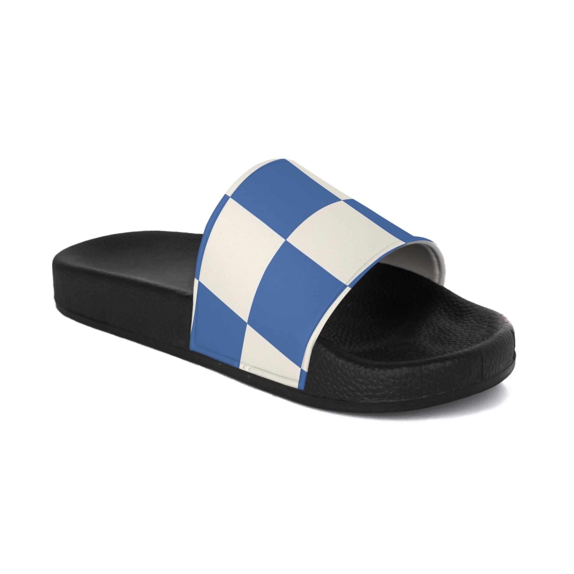 Checkerboard Blue Men's Slide Sandals, Artsulli - Art is Long, Life is Short, Shoes, , , , , , , 