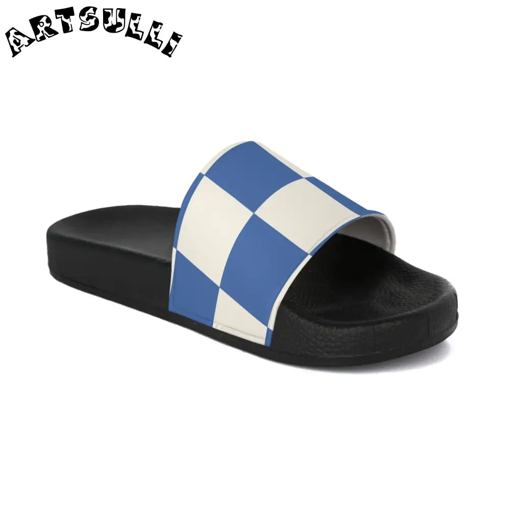 JAKKOUTTHEBXX Checkerboard Blue Men’s Slide Sandals JAKKOUTTHEBXX