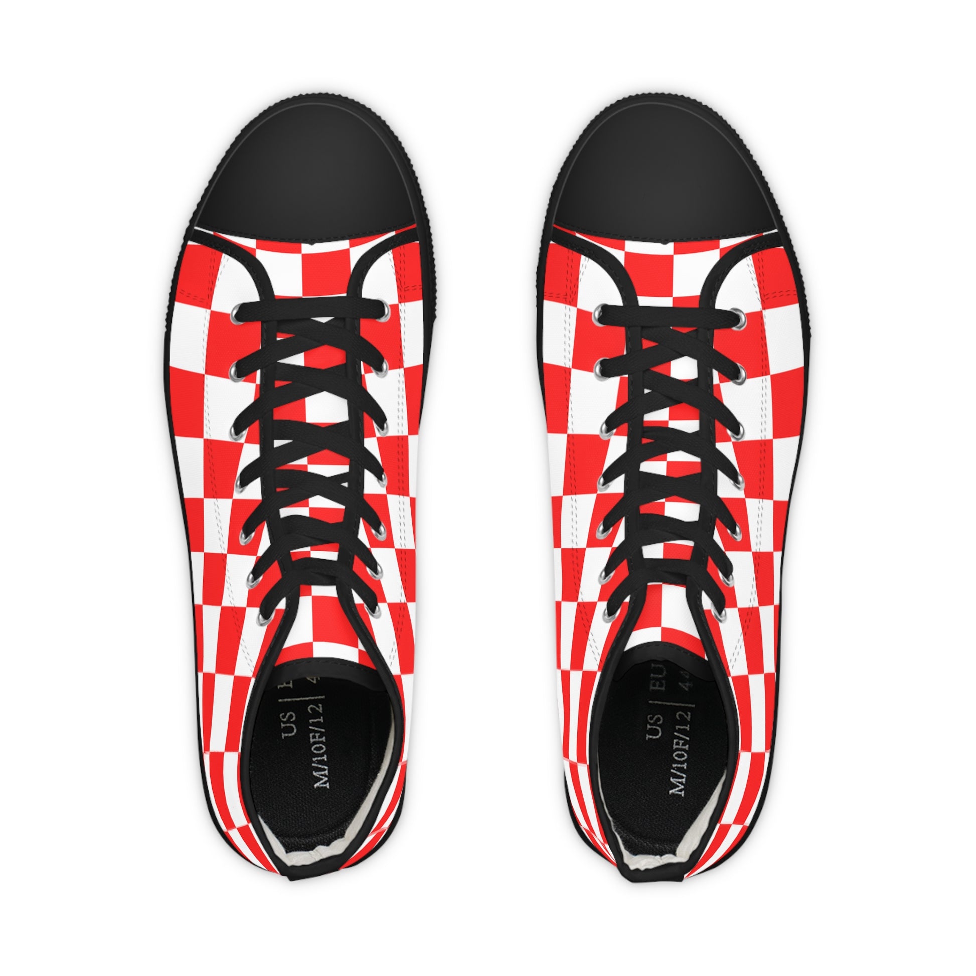 Checkerboard Red and White Men's High Top Sneakers, Artsulli - Art is Long, Life is Short, Shoes, , , , , , , 