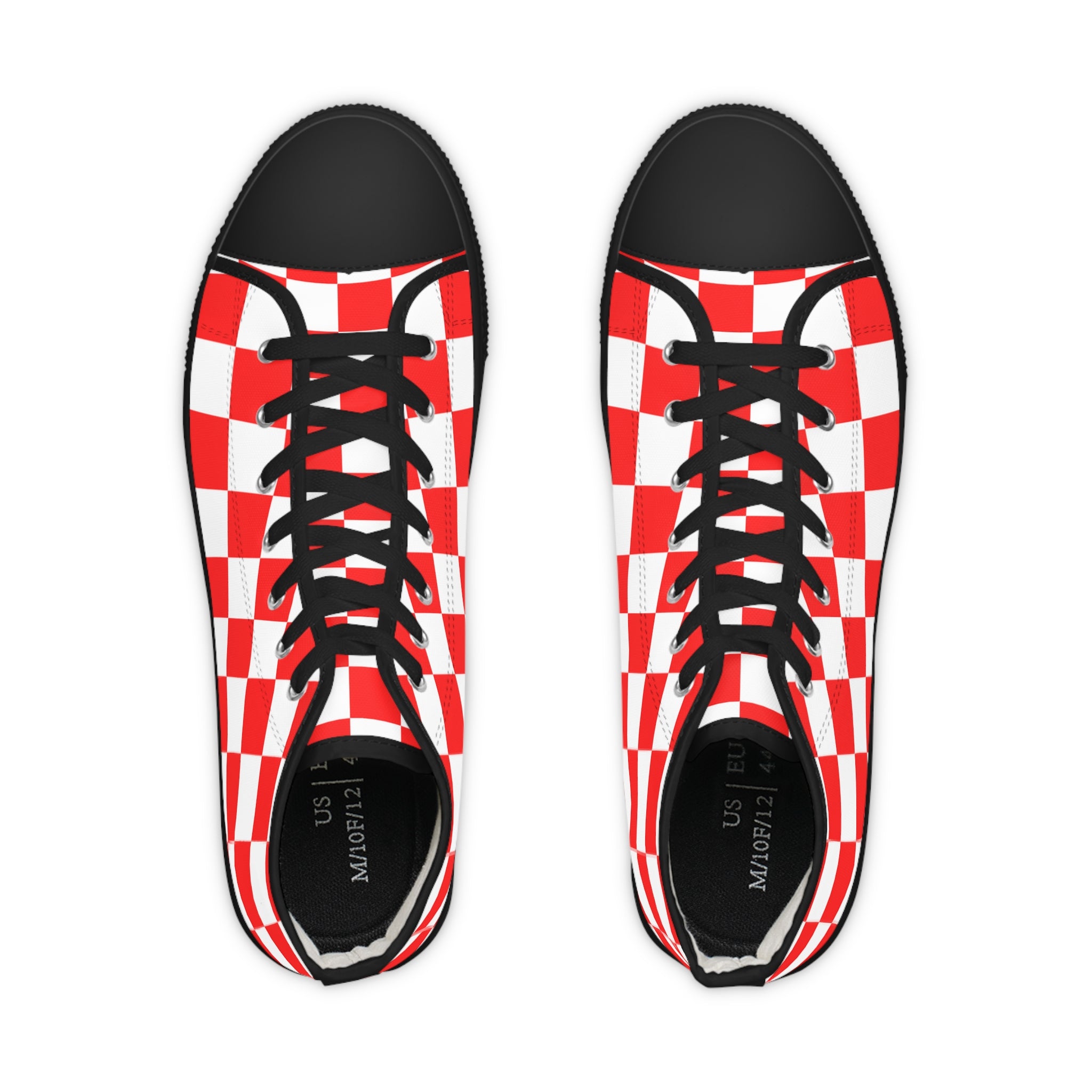 Checkerboard Red and White Men's High Top Sneakers, Artsulli - Art is Long, Life is Short, Shoes, , , , , , , 