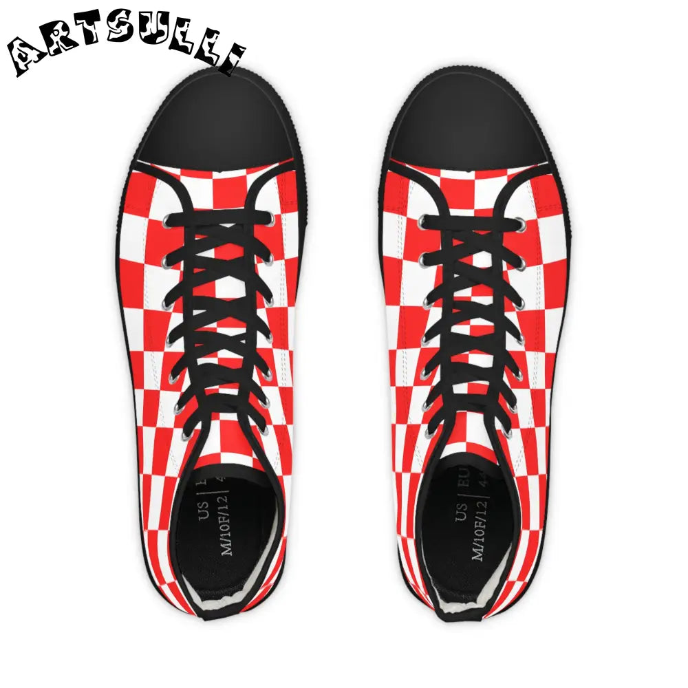 JAKKOUTTHEBXX Checkerboard Red and White Men’s High Top Sneakers