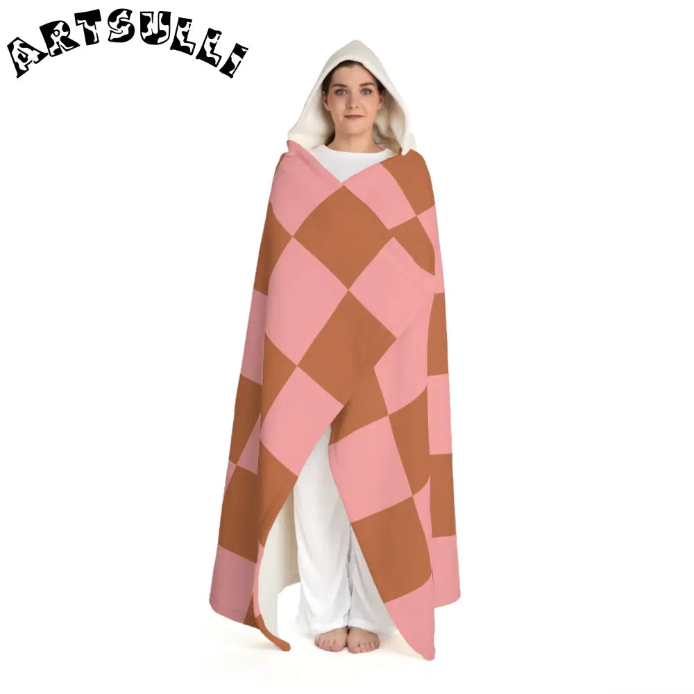 JAKKOUTTHEBXX Pink Checkered Hooded Sherpa Fleece Blanket 2025