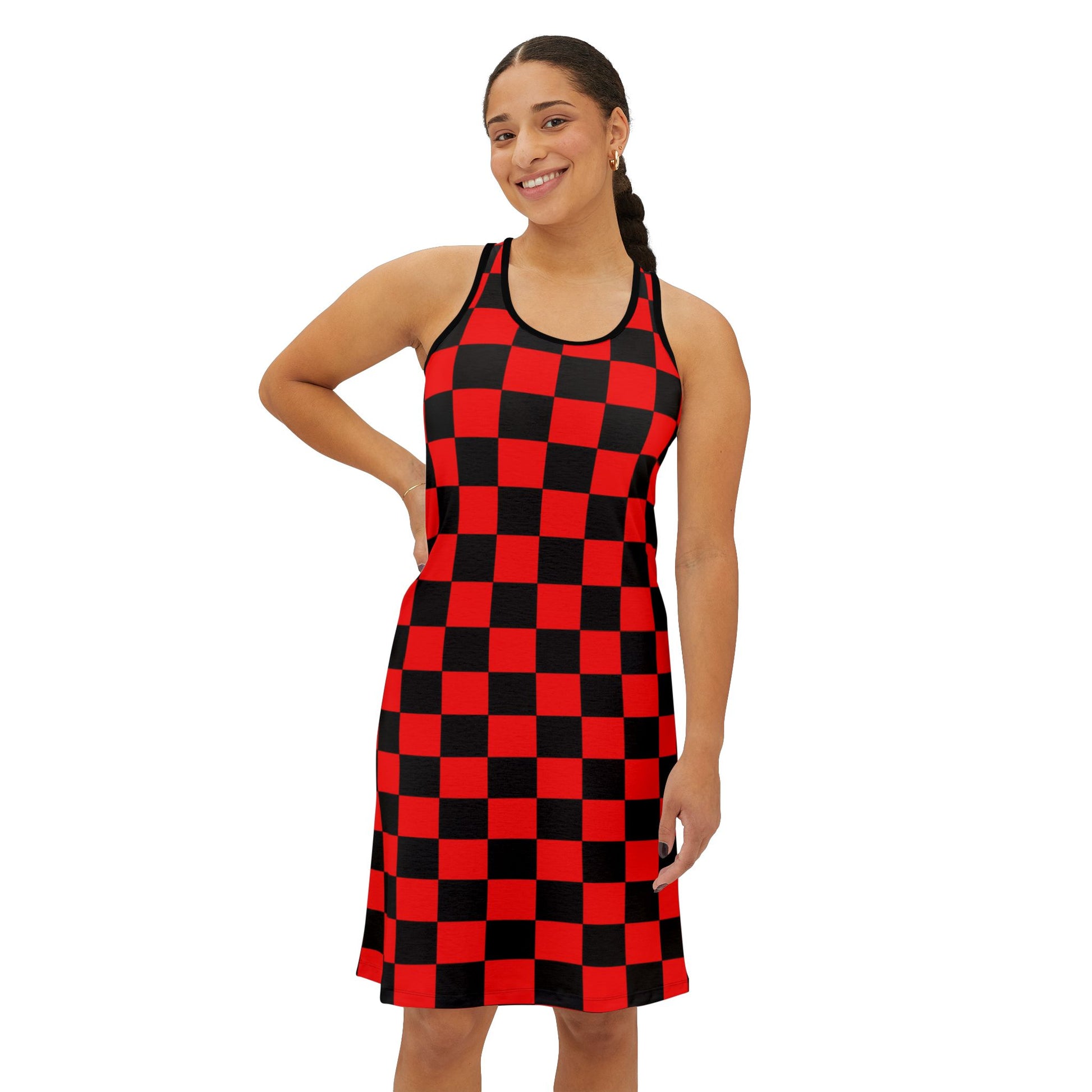Checkerboard Red and Black Women's Racerback Dress (AOP), Artsulli - Art is Long, Life is Short, Tank Top, , , , , , , 