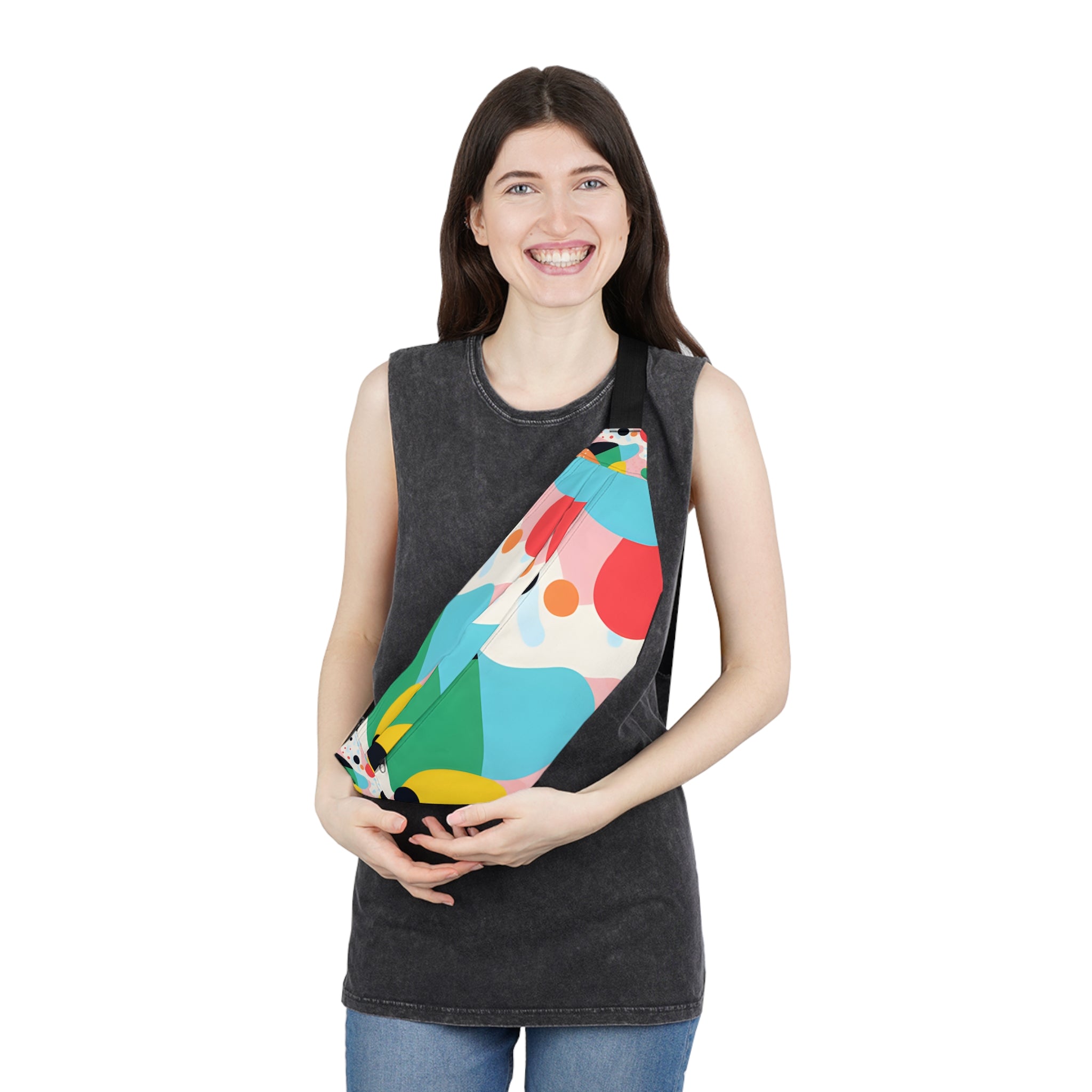 Colorful Abstract Shapes Surreal Large Fanny Pack, Artsulli - Art is Long, Life is Short, Bags, , , , , , , 