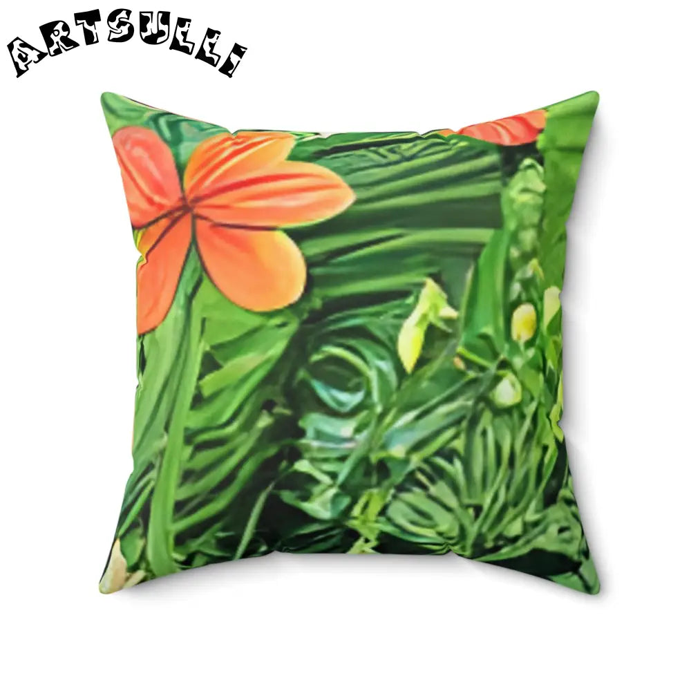 JAKKOUTTHEBXX Vibrant Floral and Leaf Print Square Throw Pillow