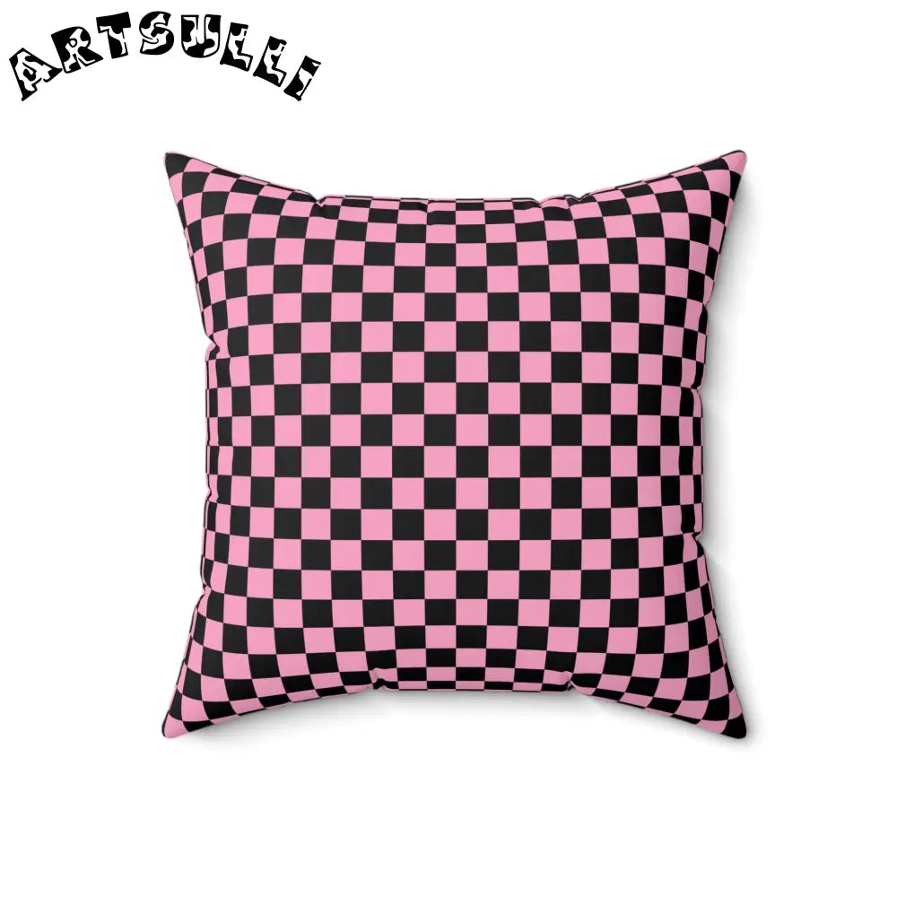 JAKKOUTTHEBXX Checkerboard II Black and Pink Spun Polyester Square