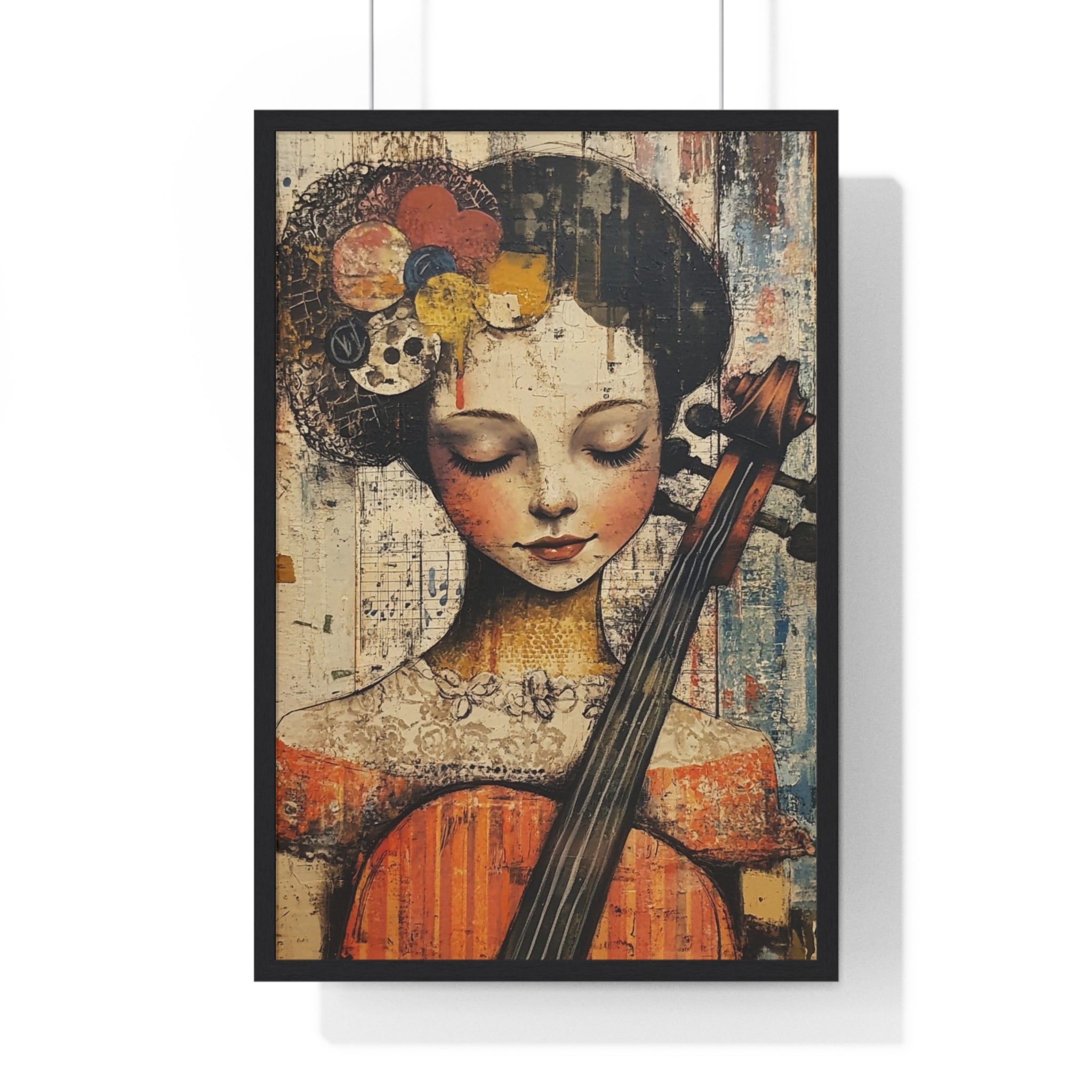 Girl With A Violin Vertical Framed Poster, Artsulli - Art is Long, Life is Short, Poster, Size, 20" x 30", Color, Black, , , 49304828095603163255