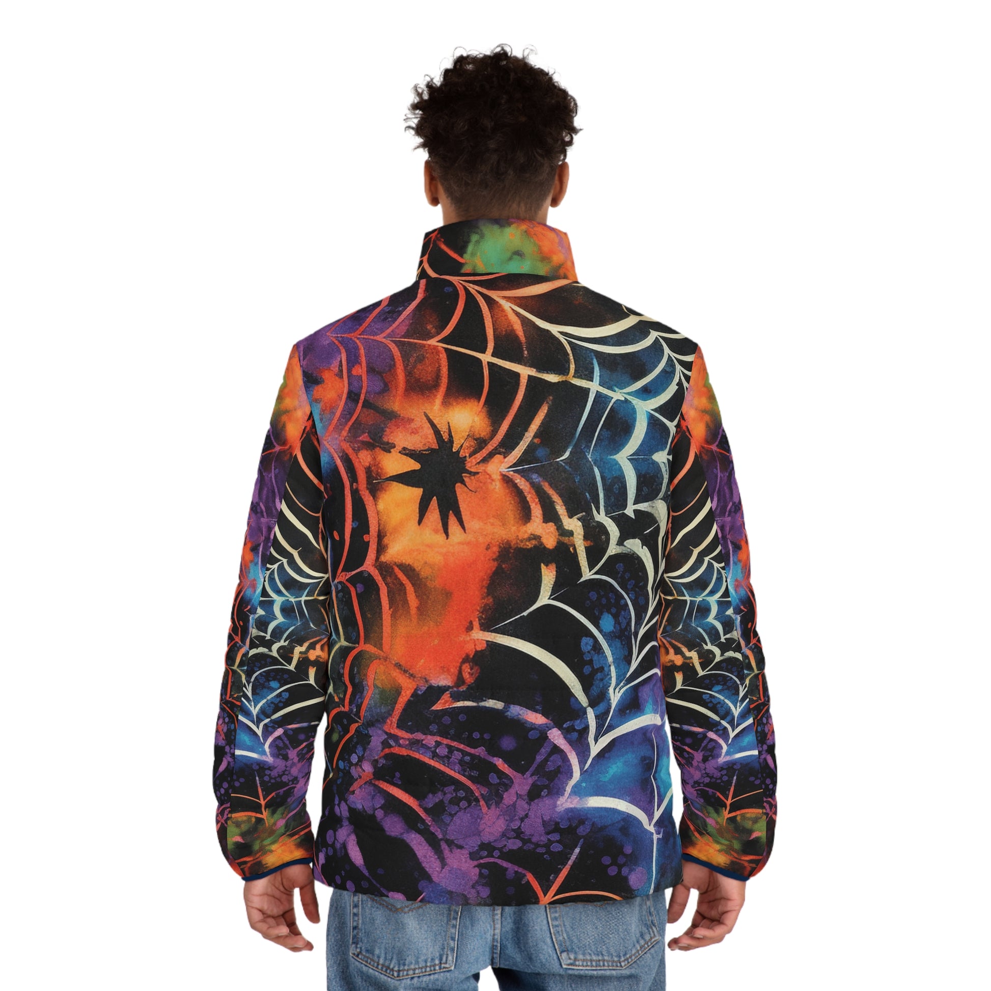 Spider Web Tie Dye Men's Puffer Jacket (AOP), Artsulli - Art is Long, Life is Short, All Over Prints, , , , , , , 