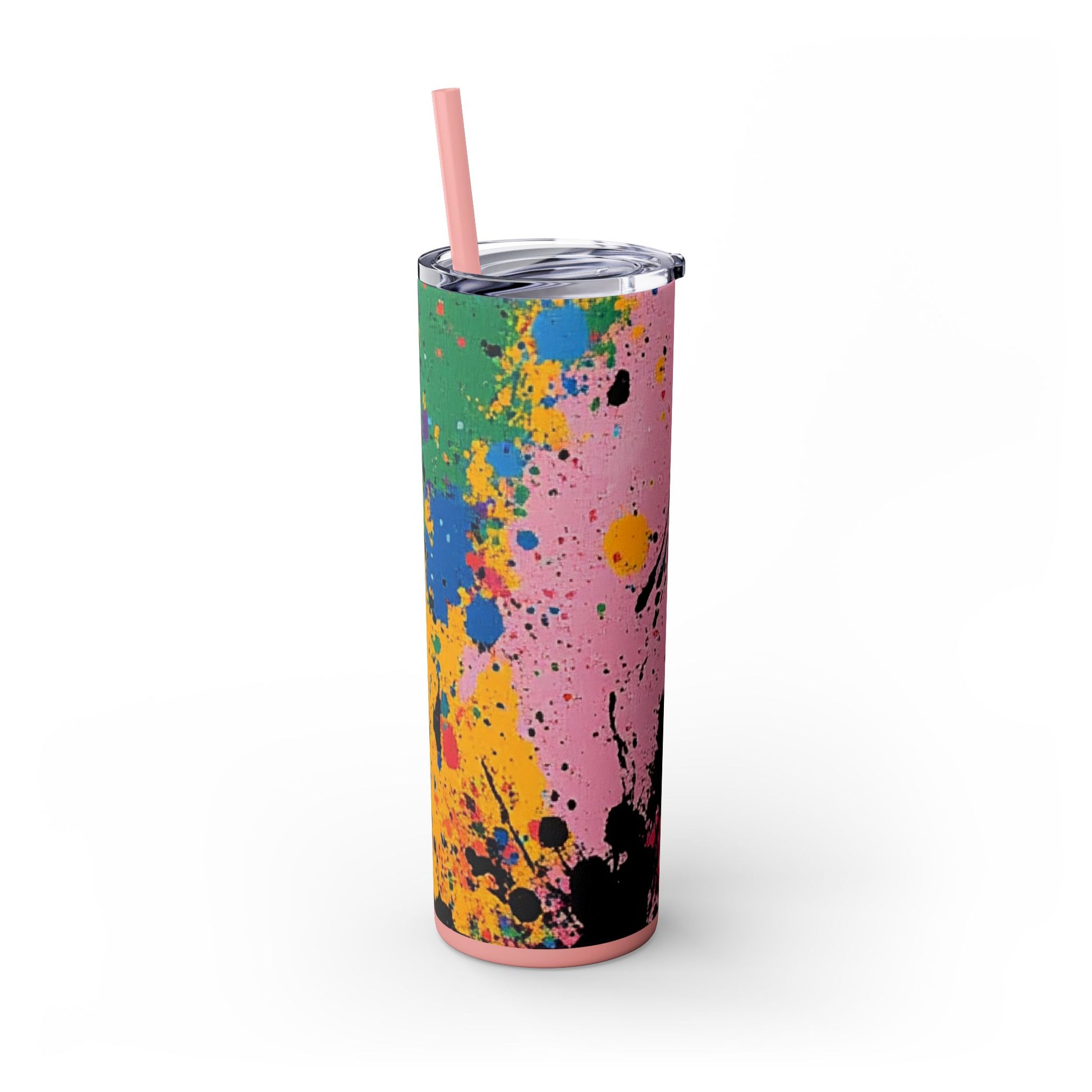 The Colors Of Paint Splatter Skinny Tumbler with Straw, 20oz, Artsulli - Art is Long, Life is Short, Mug, , , , , , , 