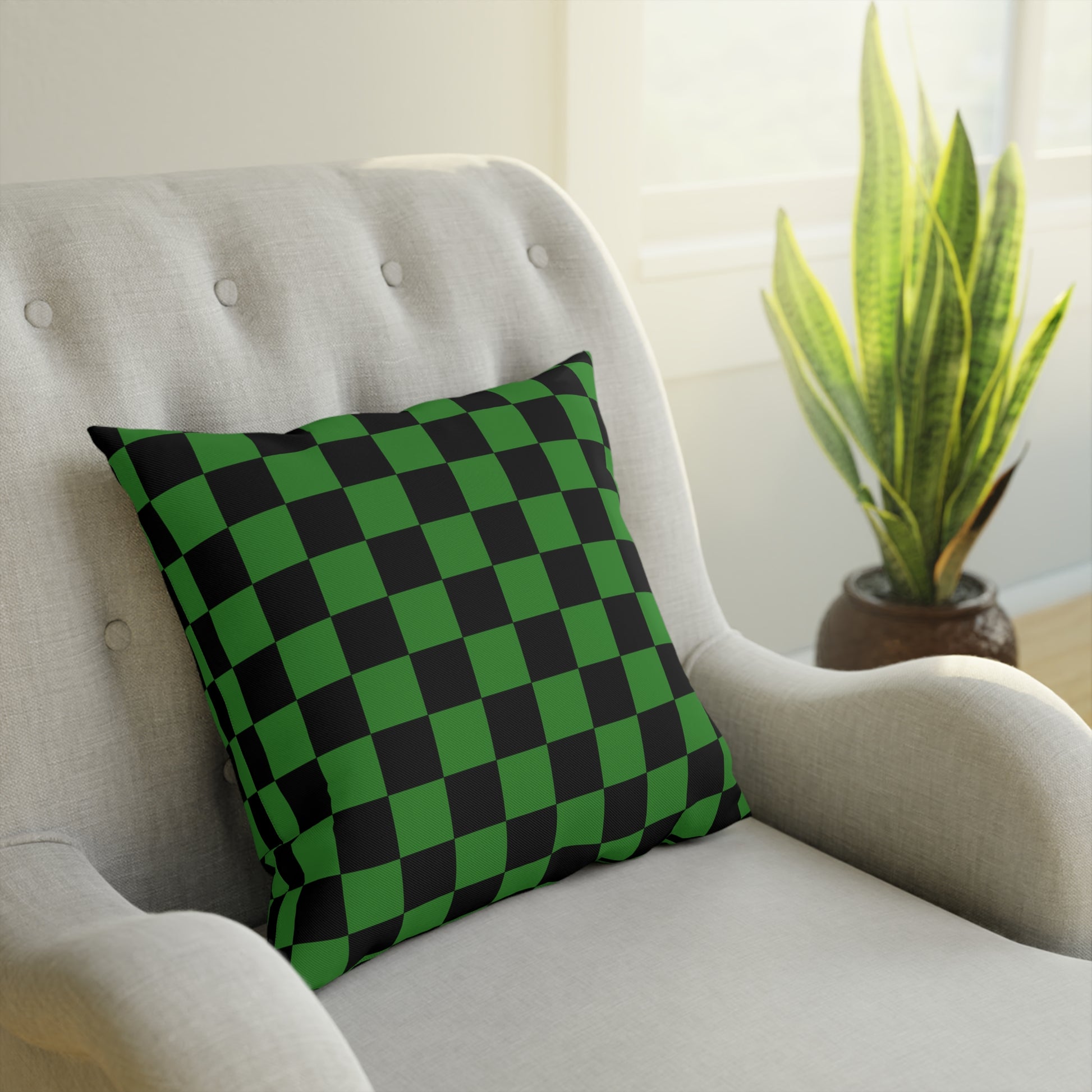 Checkerboard Green and Black Cushion, Artsulli - Art is Long, Life is Short, Home Decor, , , , , , , 
