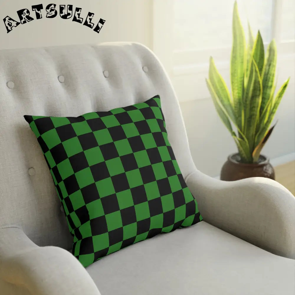JAKKOUTTHEBXX Checkerboard Green and Black Cushion JAKKOUTTHEBXX