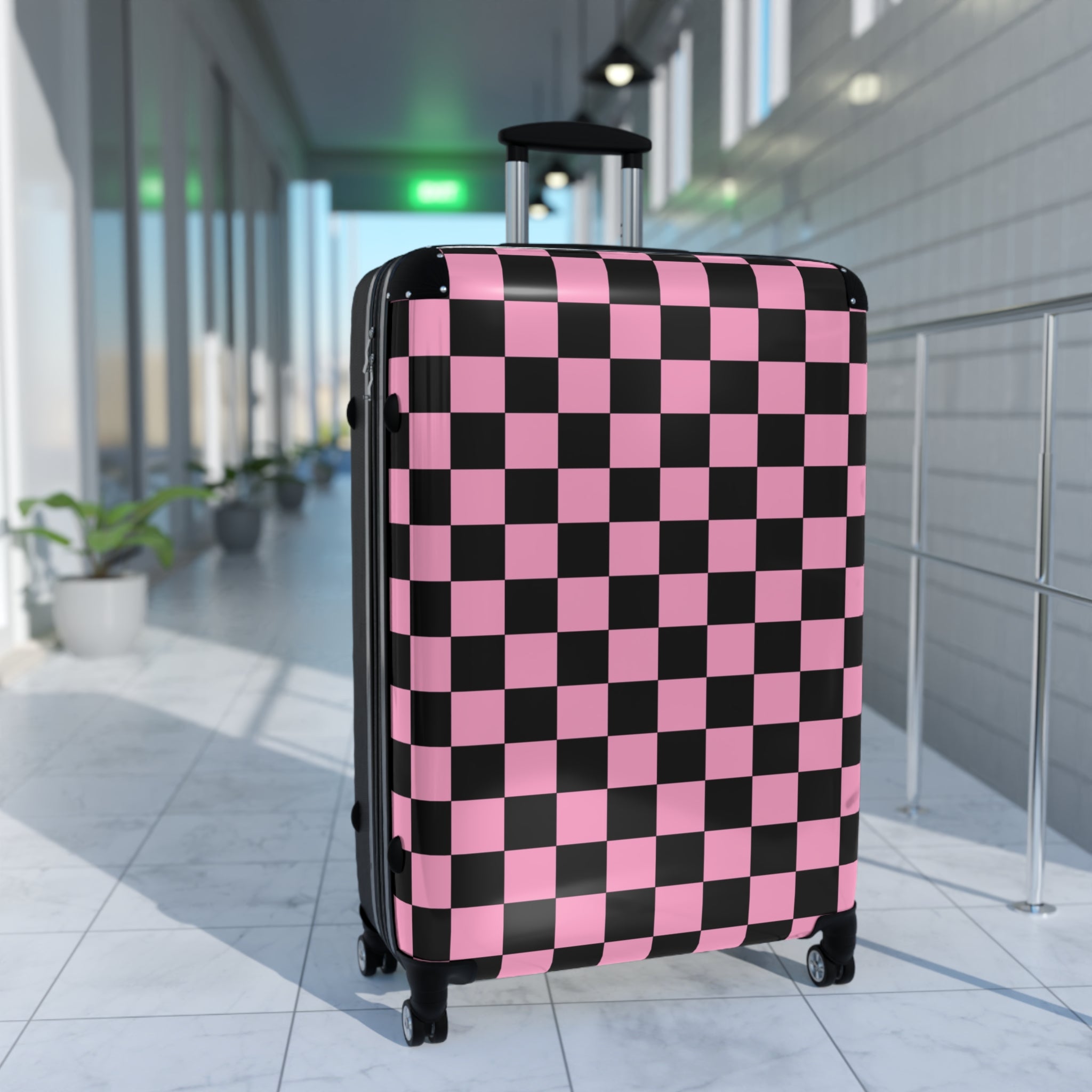 Checkerboard Black and Pink Suitcase, Artsulli - Art is Long, Life is Short, Bags, , , , , , , 