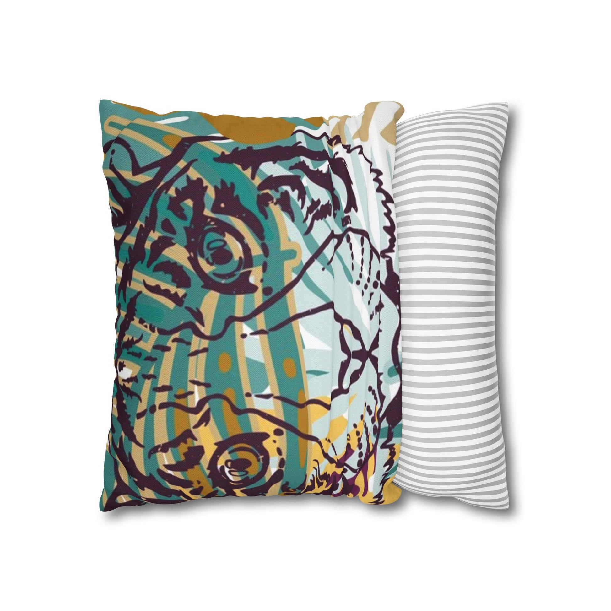 Tropical Jungle Tigers Brown and Green Spun Polyester Square Pillowcase, Artsulli - Art is Long, Life is Short, Home Decor, , , , , , , 