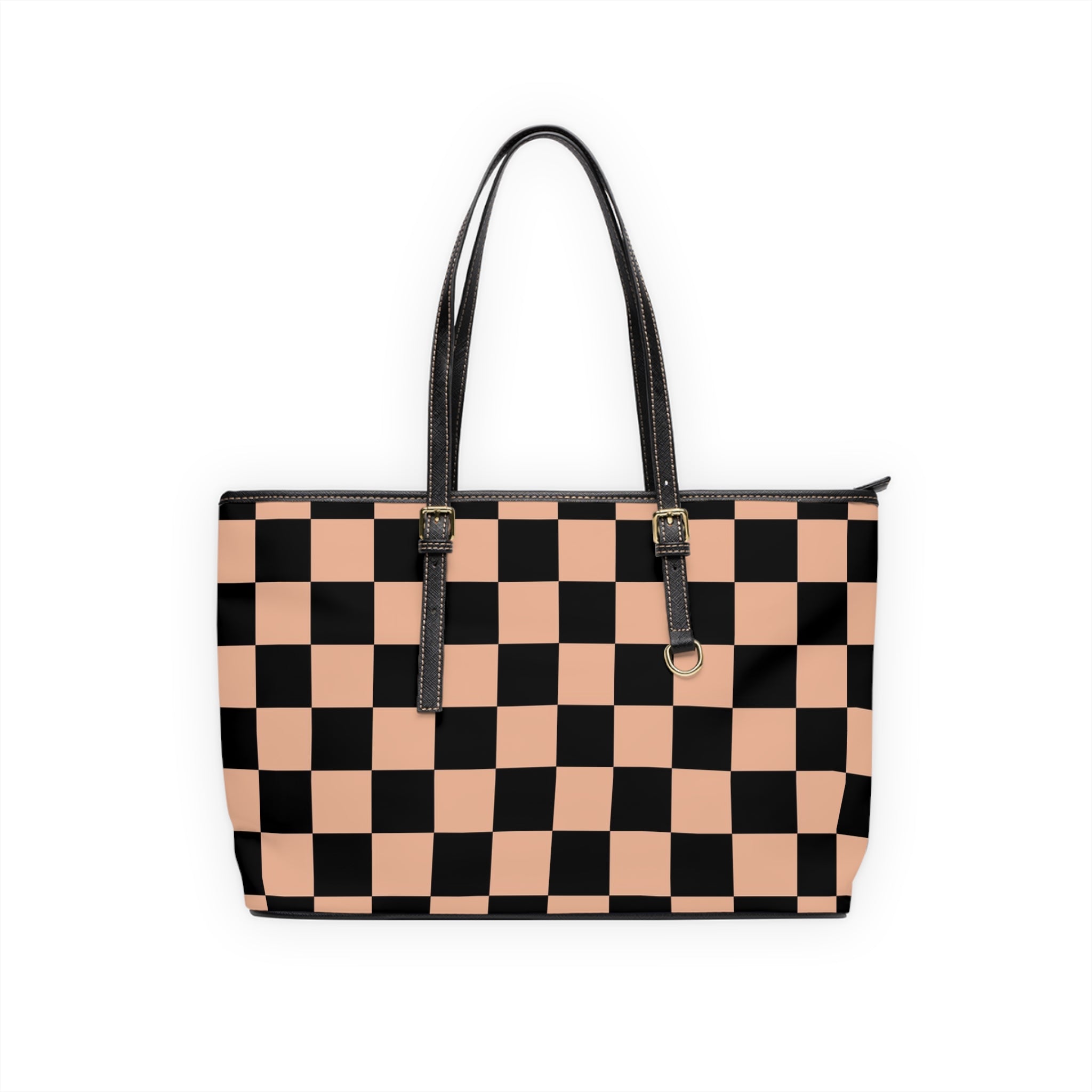 Checkerboard Soft Orange and Black PU Leather Shoulder Bag, Artsulli - Art is Long, Life is Short, Bags, Size, 17" x 11", Color, Black, , , 34073010477496494175