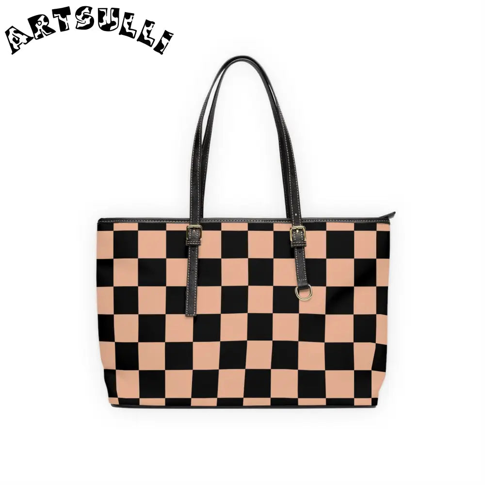 JAKKOUTTHEBXX Checkerboard Soft Orange and Black PU Leather Shoulder