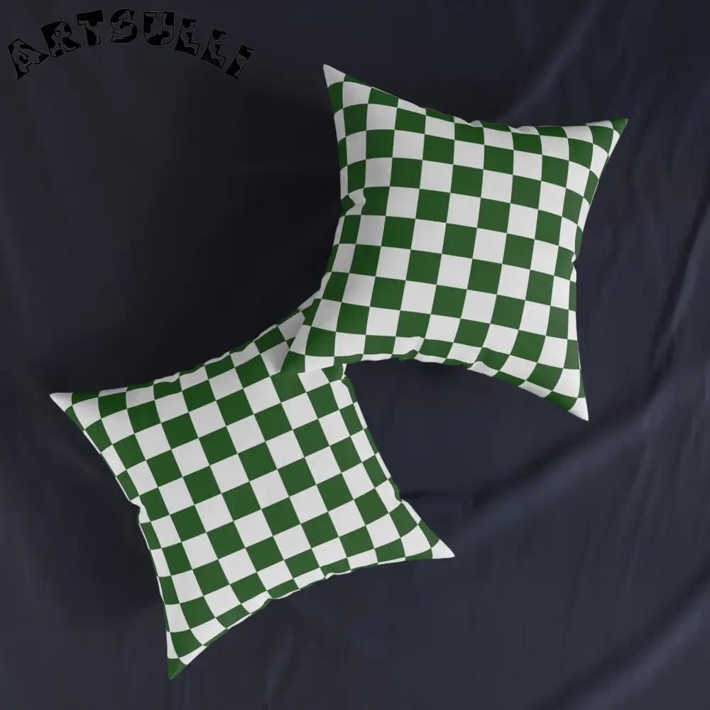JAKKOUTTHEBXX Checkerboard White and Dark Green Square Pillow