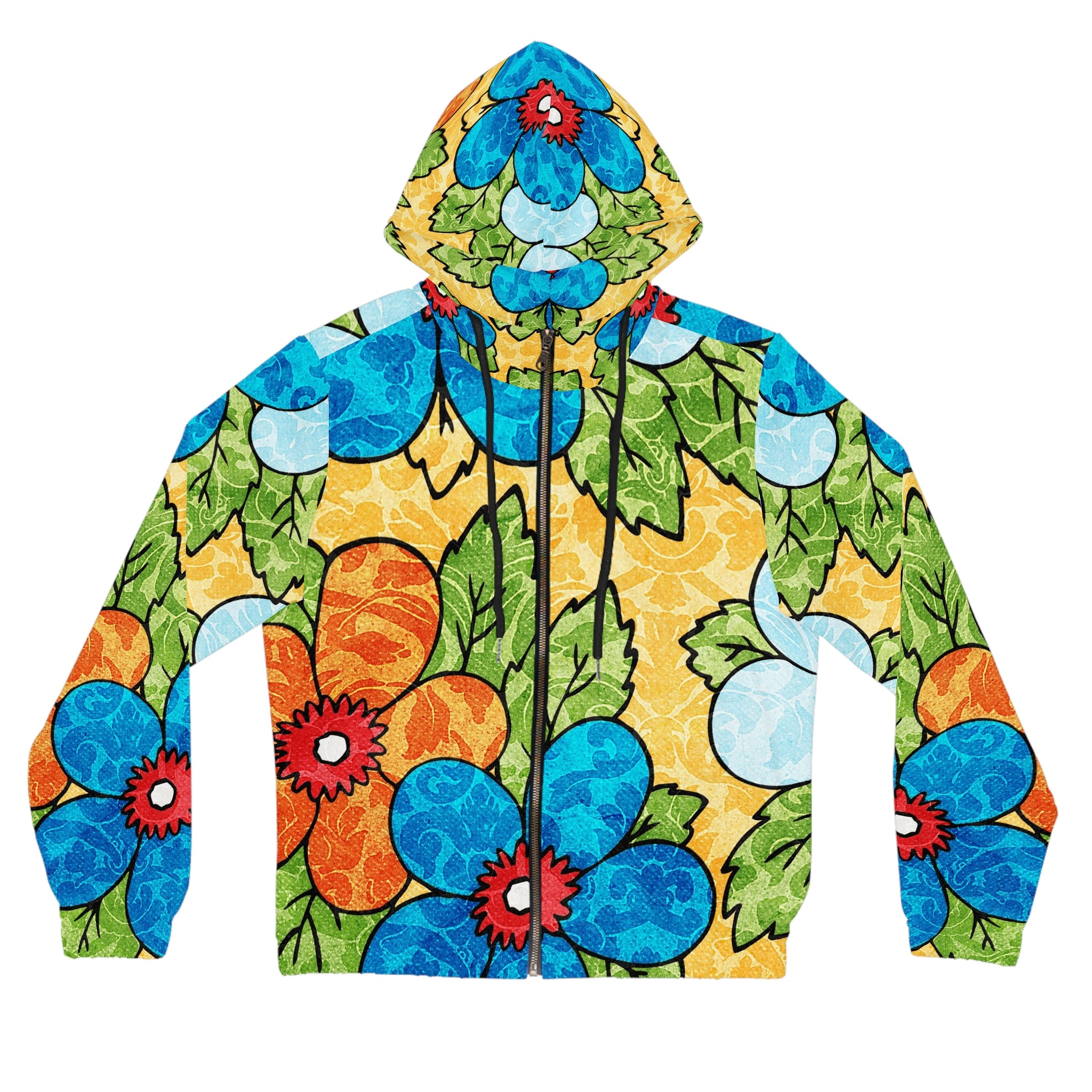 Groovy Yellow Floral Kl Women’s Full-Zip Hoodie (AOP), Artsulli - Art is Long, Life is Short, All Over Prints, Size, XS, Color, Black, , , 20722715331121772498