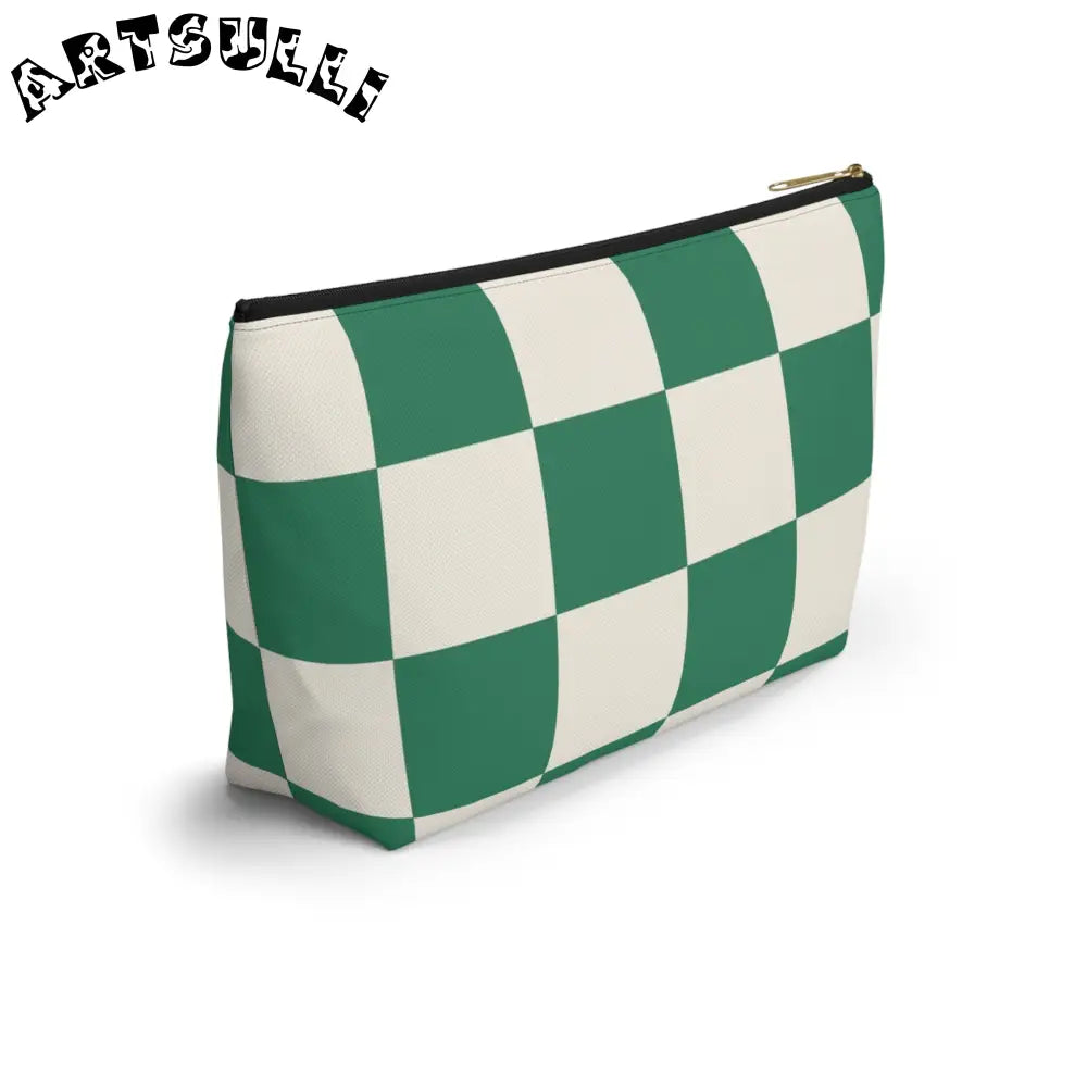 JAKKOUTTHEBXX Checkerboard Dark Green Accessory Pouch w T-bottom