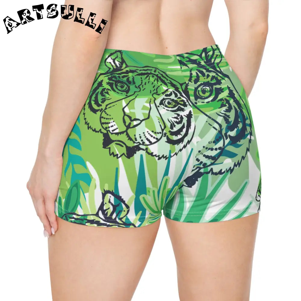 JAKKOUTTHEBXX Tropical Jungle Tigers Green Women’s Shorts (AOP)