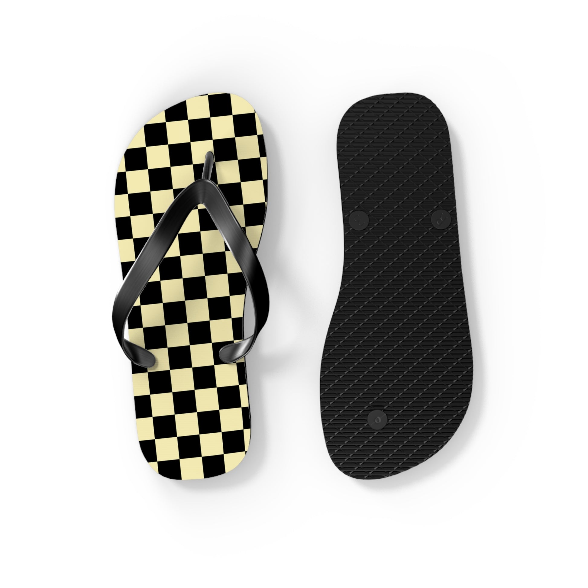 Checkerboard Black and Yellow Flip Flops, Artsulli - Art is Long, Life is Short, Shoes, , , , , , , 