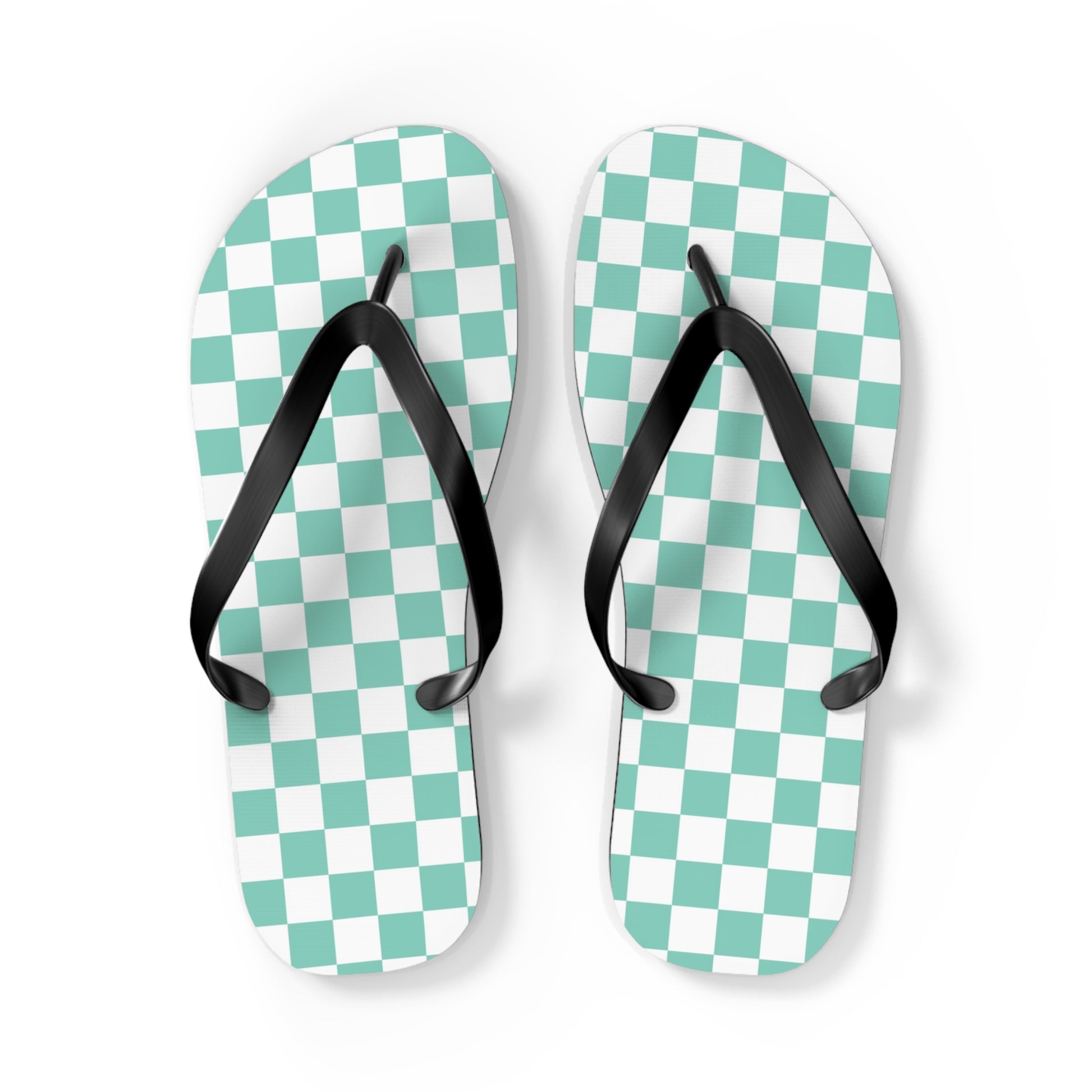 Checkerboard Light Green Flip Flops, Artsulli - Art is Long, Life is Short, Shoes, Size, L, Color, Black sole, , , 23528158661838418175